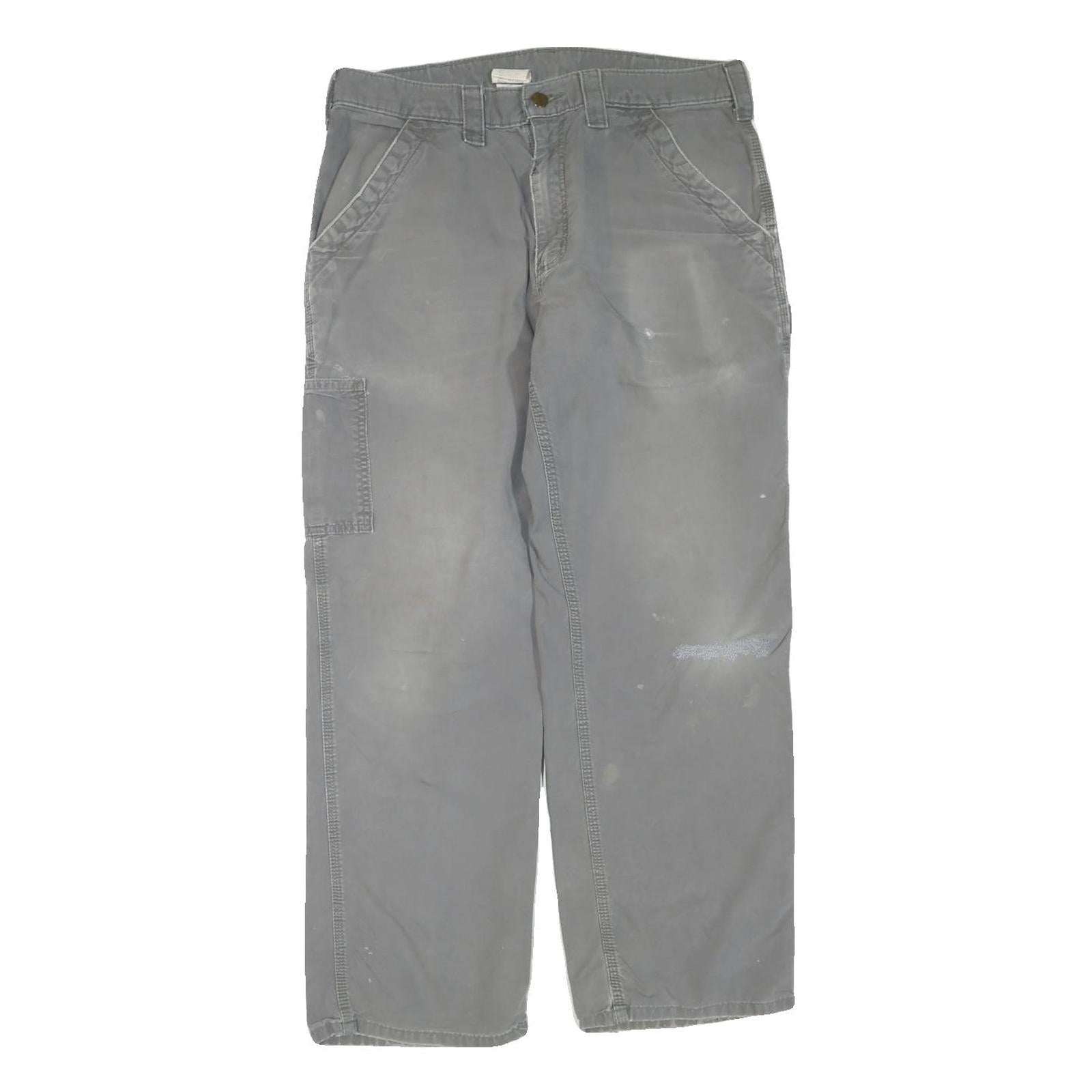 CARHARTT Mens Cotton Blend Grey Regular Straight Trousers W34 L29 Workwear Refurbished - N/A refurbished available on Cerqular