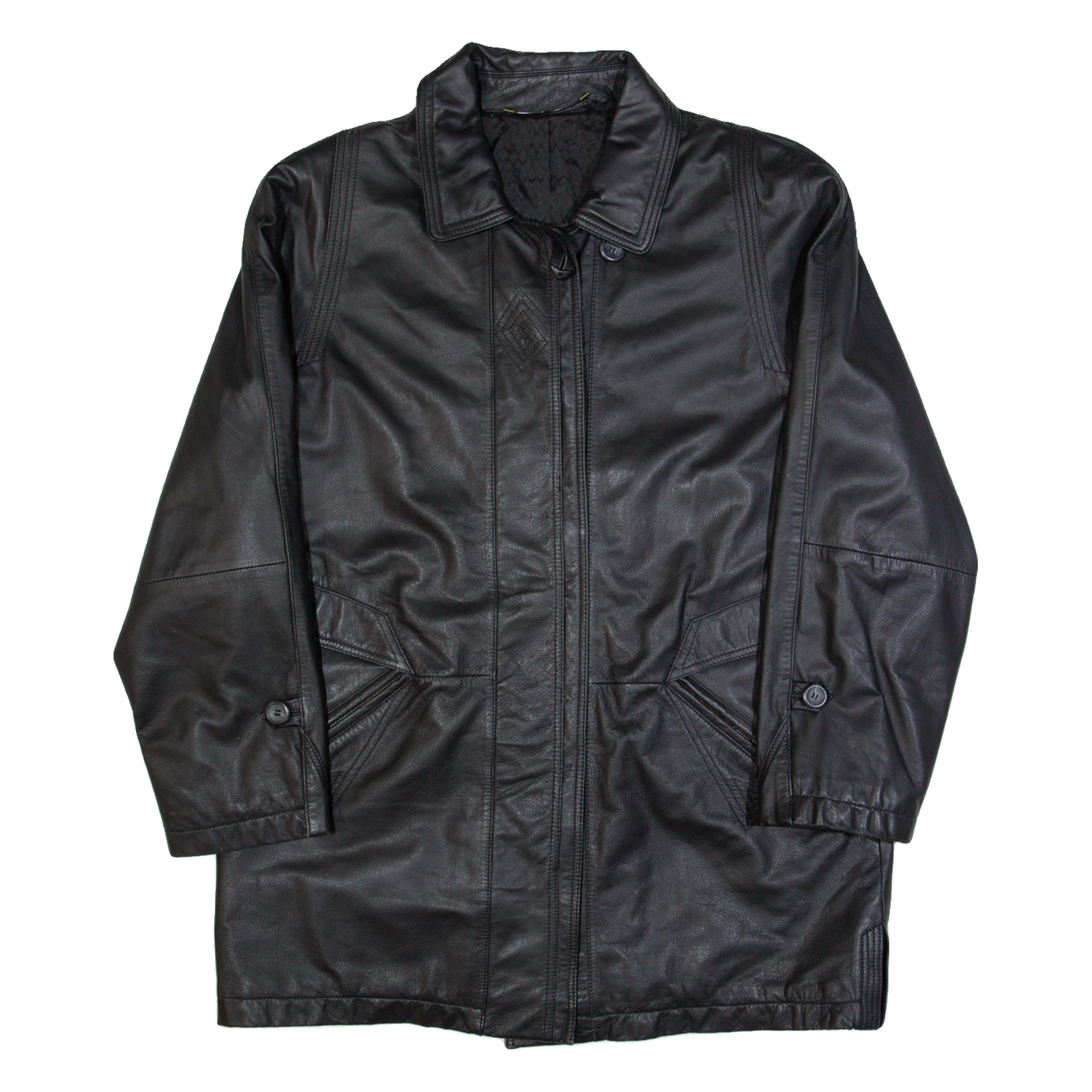 SPENGLER MODE Womens Overcoat Jacket Black Leather 90s L Refurbished - N/A refurbished available on Cerqular