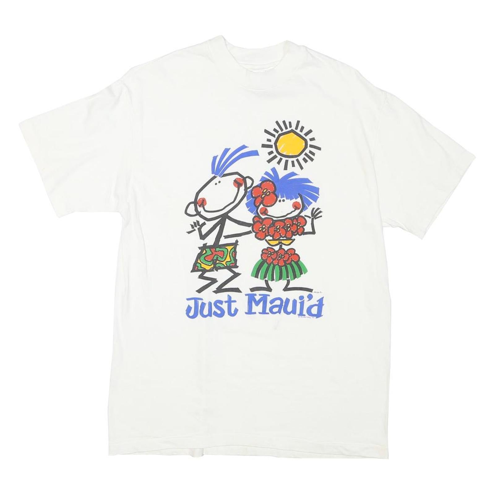 HANES Mens White Just Maui'a Graphic T-Shirt M Short Sleeve Crew Neck Summer Refurbished - N/A refurbished available on Cerqular
