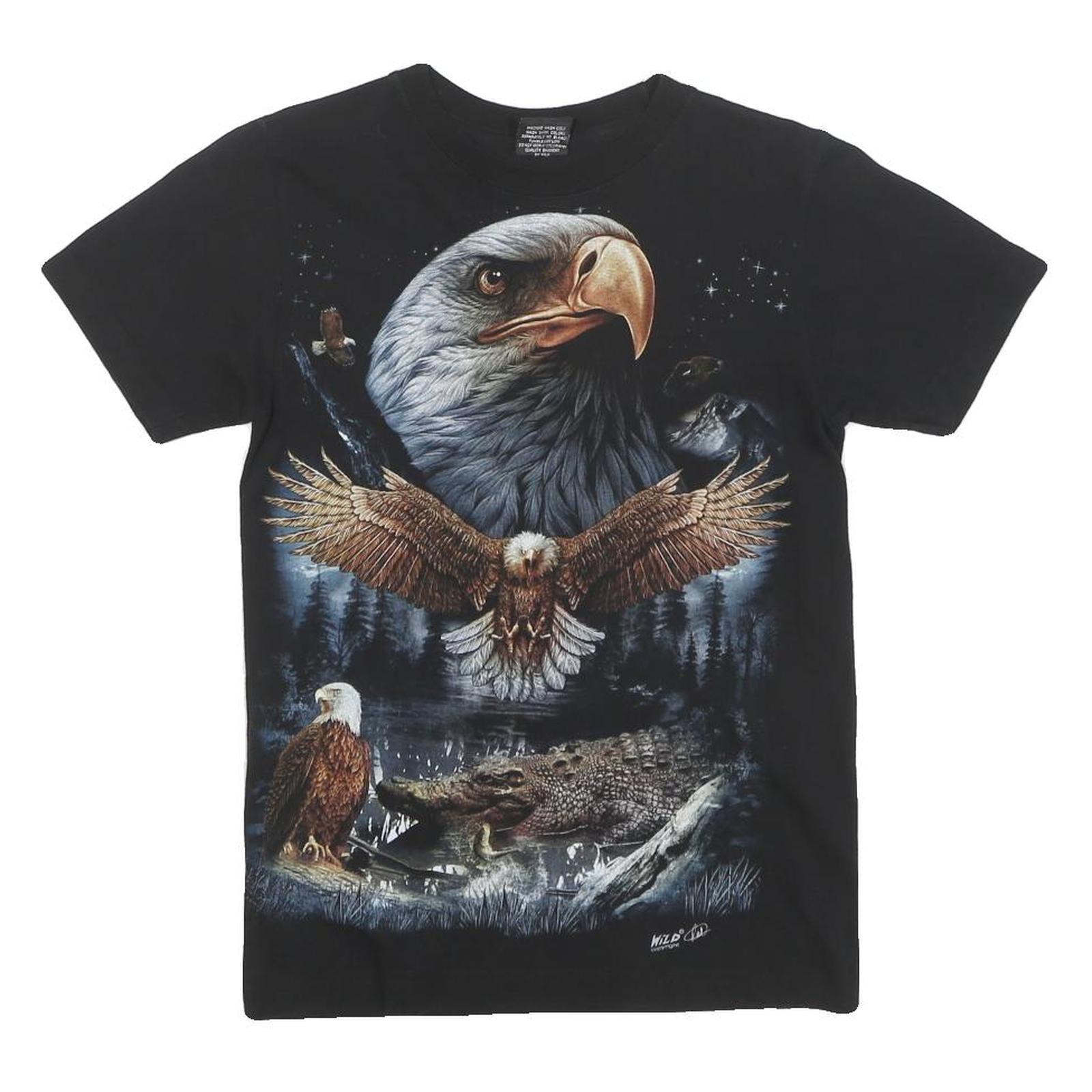 WILD Mens Black Eagle Graphic T-Shirt S Short Sleeve Crew Neck Cotton Refurbished - N/A refurbished available on Cerqular