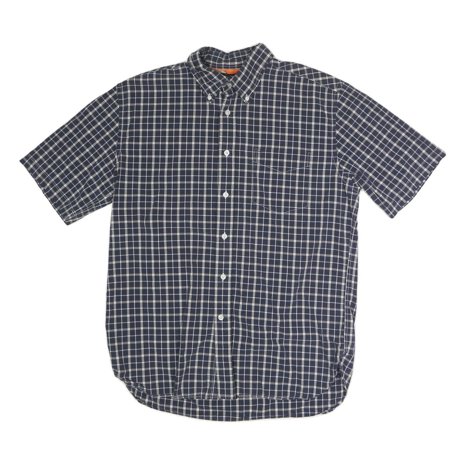 TOMMY HILFIGER Mens Blue Check Shirt L Button Down Collar Short Sleeve Cotton Refurbished - N/A refurbished available on Cerqular