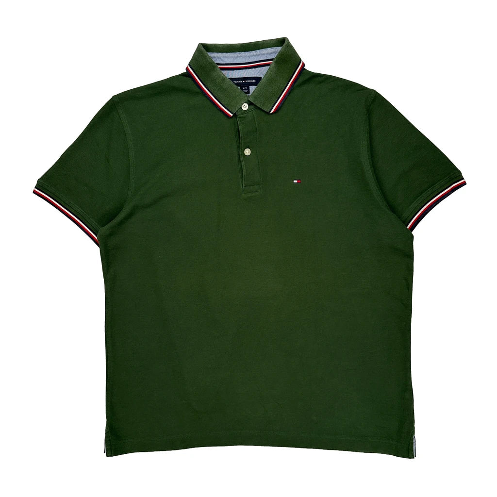 Tommy Hilfiger Polo Shirt - Large Green Cotton Refurbished - Thrifted (note: this is a term often used to describe second- refurbished available on Cerqular