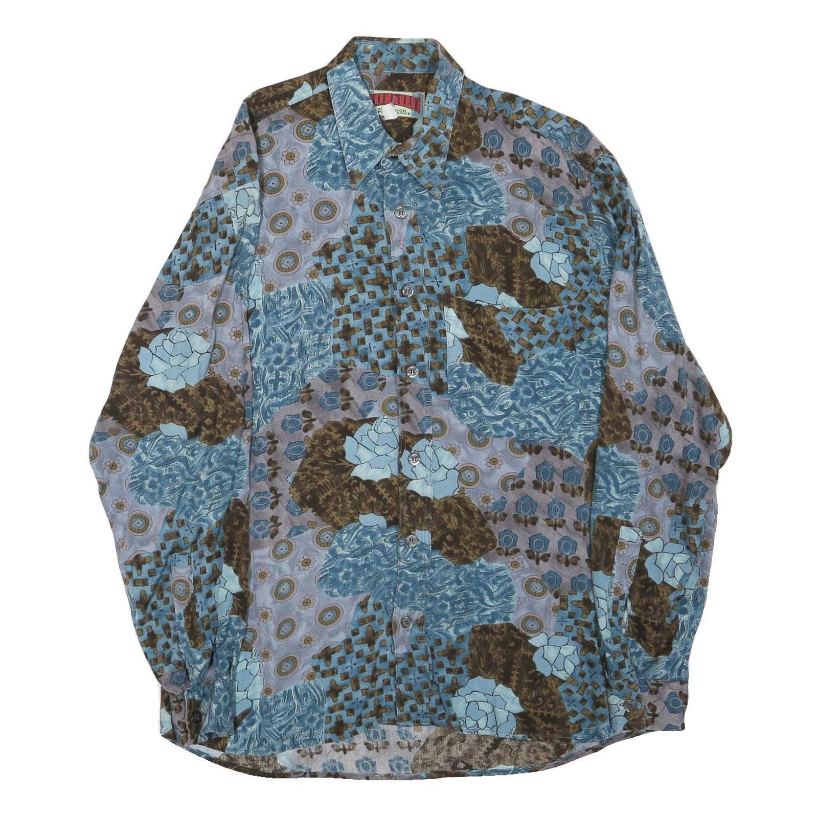 Mens Blue Brown Pattern Cotton Blend Shirt M Casual Long Sleeve Button Closure Refurbished - N/A refurbished available on Cerqular