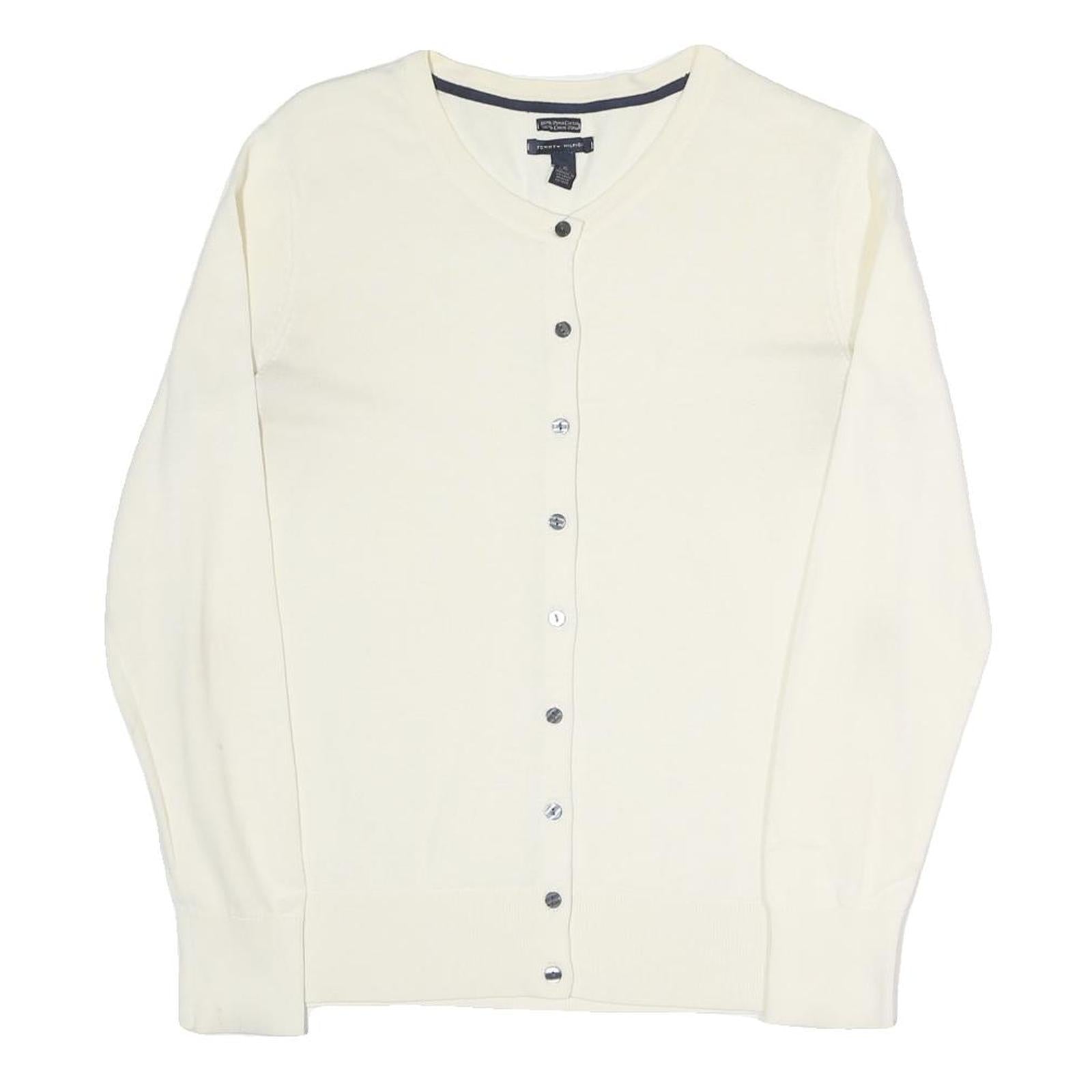 TOMMY HILFIGER Womens Cream Button Up Plain Crew Neck Basic Knit L Cotton Blend Refurbished - N/A refurbished available on Cerqular