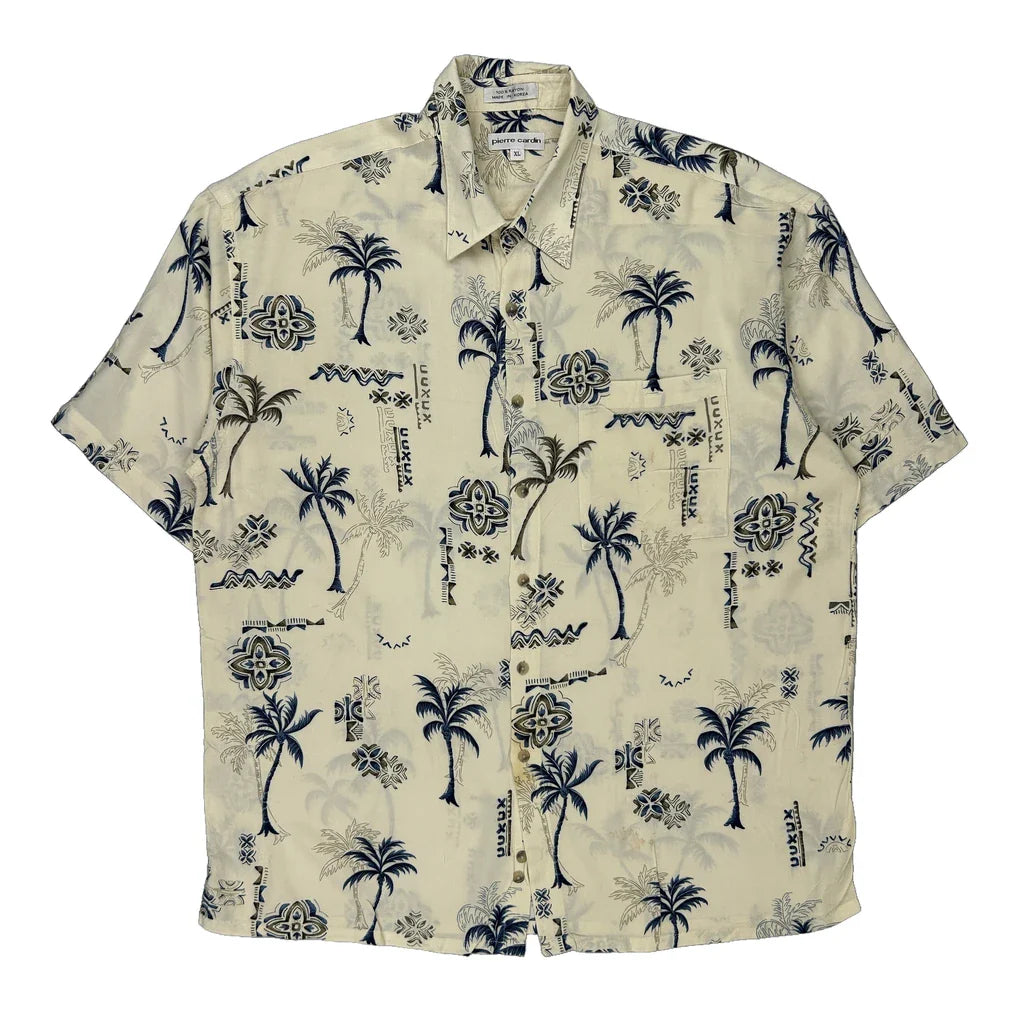 Pierre Cardin Hawaiian Shirt - XL Blue Viscose Refurbished - Thrifted (note: this is a term often used to describe second- refurbished available on Cerqular