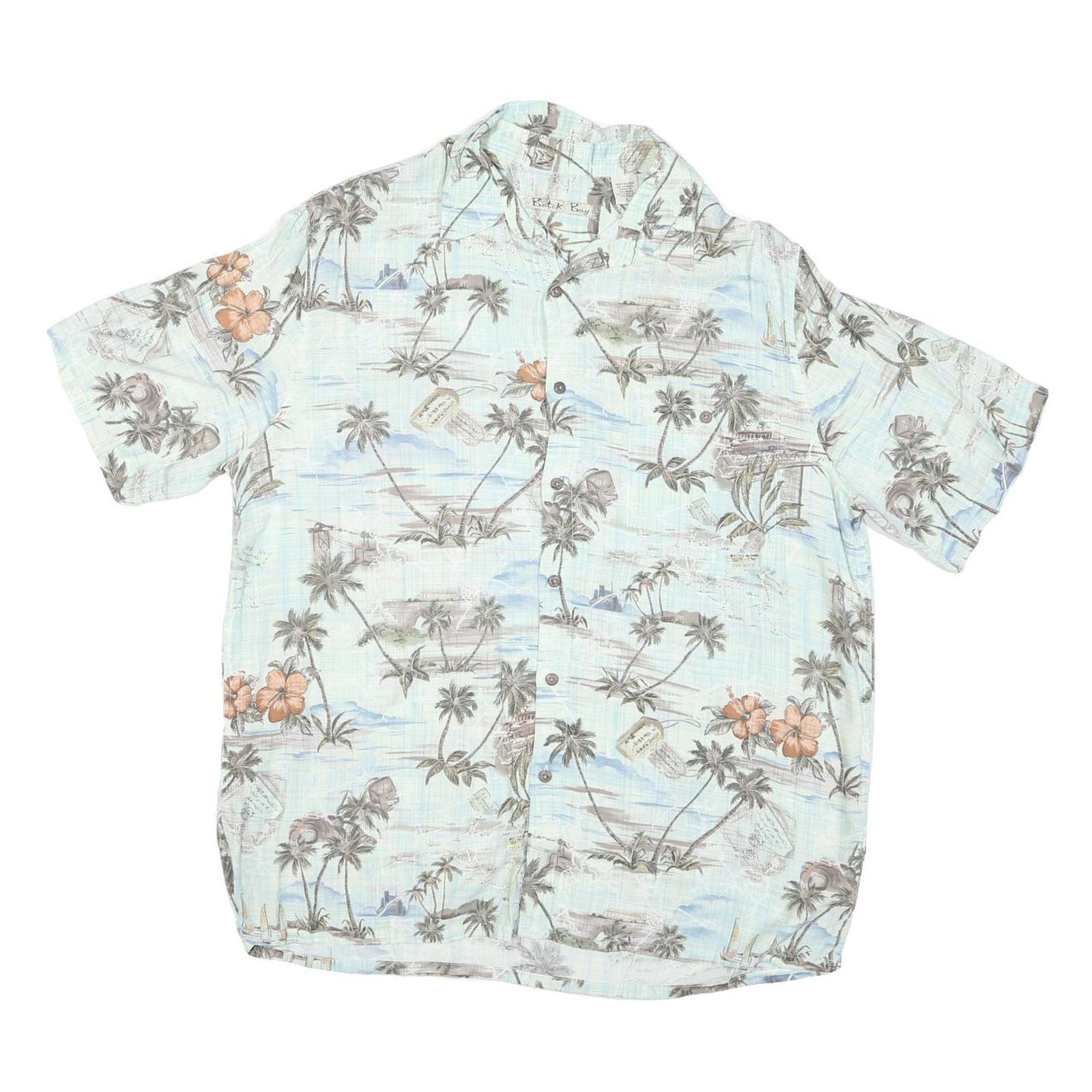 BATICK BAY Mens Blue & Brown Hawaiian Shirt L Cotton Blend Lightweight Casual Refurbished - N/A refurbished available on Cerqular