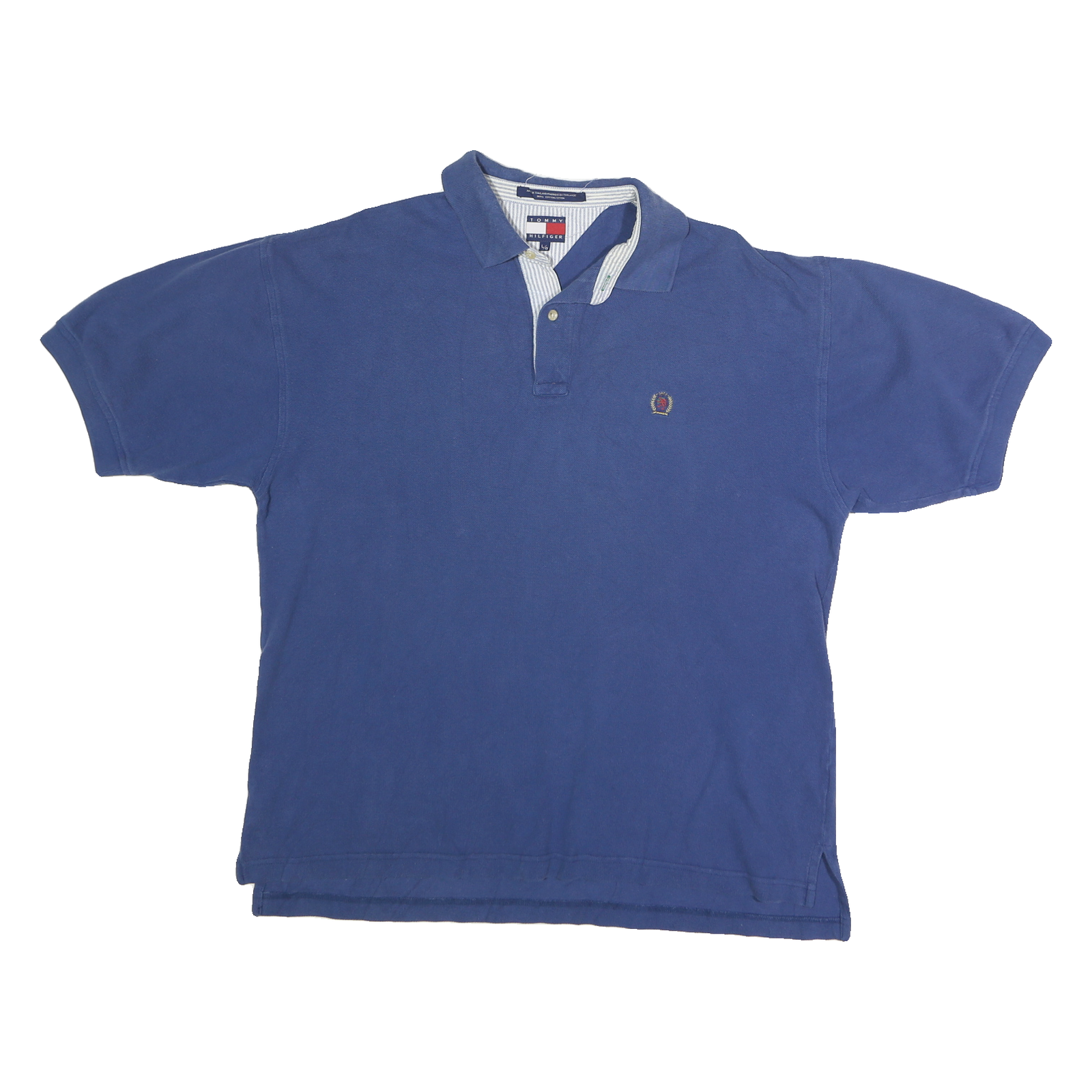 TOMMY HILFIGER Mens Blue Short Sleeve Plain Polo Shirt L Classic Cotton Refurbished - N/A refurbished available on Cerqular