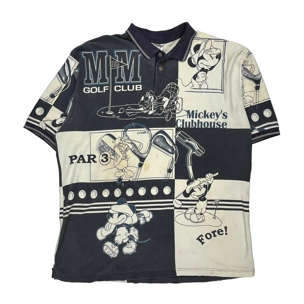 Mickey'S Clubhouse Disney Cartoon Polo Shirt - 2XL Black & White Cotton Refurbished - Thrifted (note: this is a term often used to describe second- refurbished available on Cerqular
