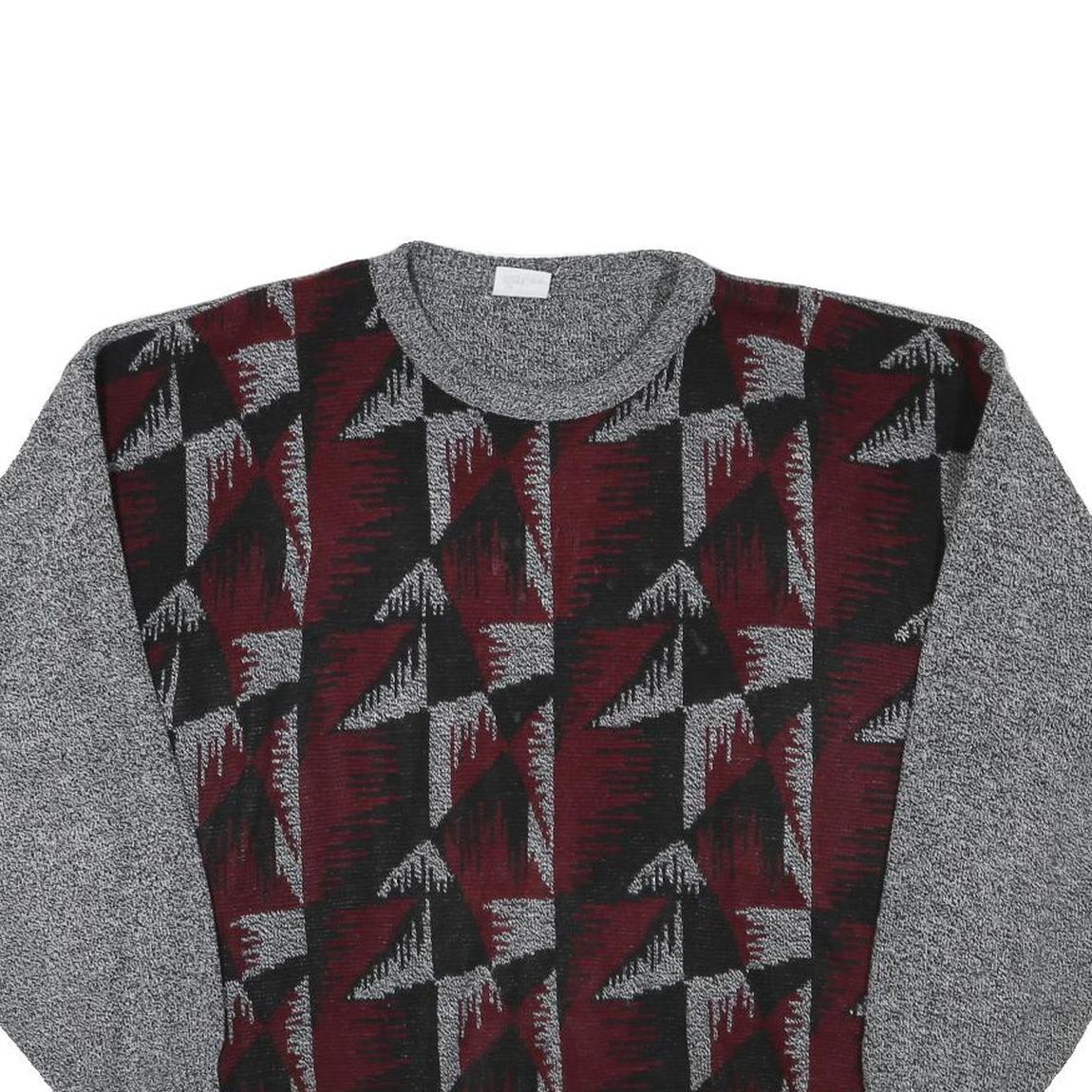 Mens Grey & Maroon Patterned Jumper Crew Neck Basic Knit L Acrylic Blend Casual Refurbished - N/A refurbished available on Cerqular