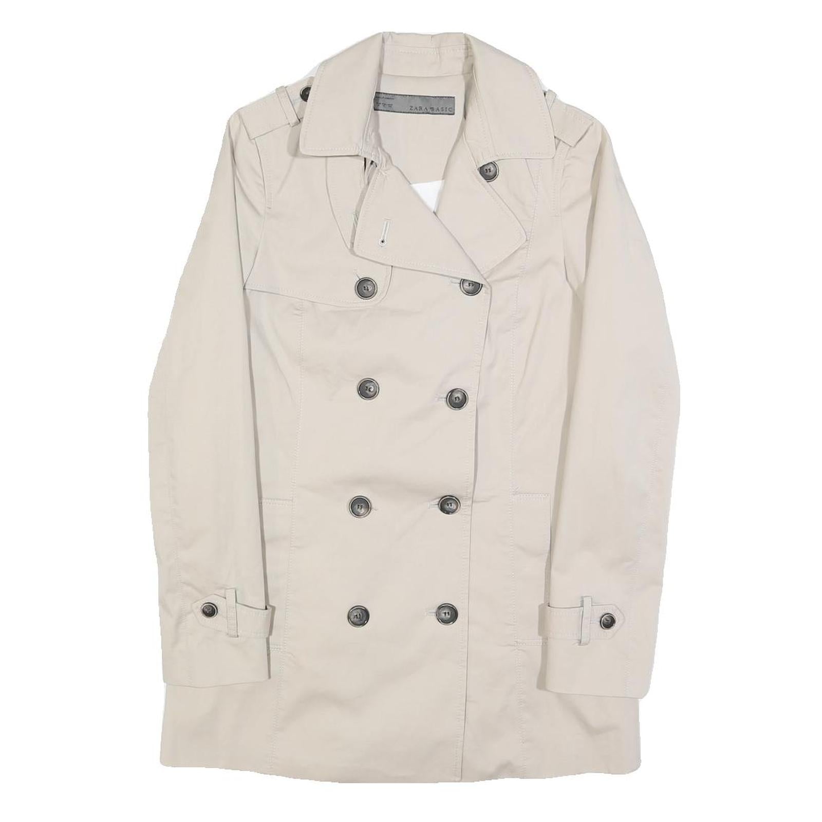 ZARA Womens Cream Button Cotton Blend Trench Jacket S Lightweight Classic Refurbished - N/A refurbished available on Cerqular