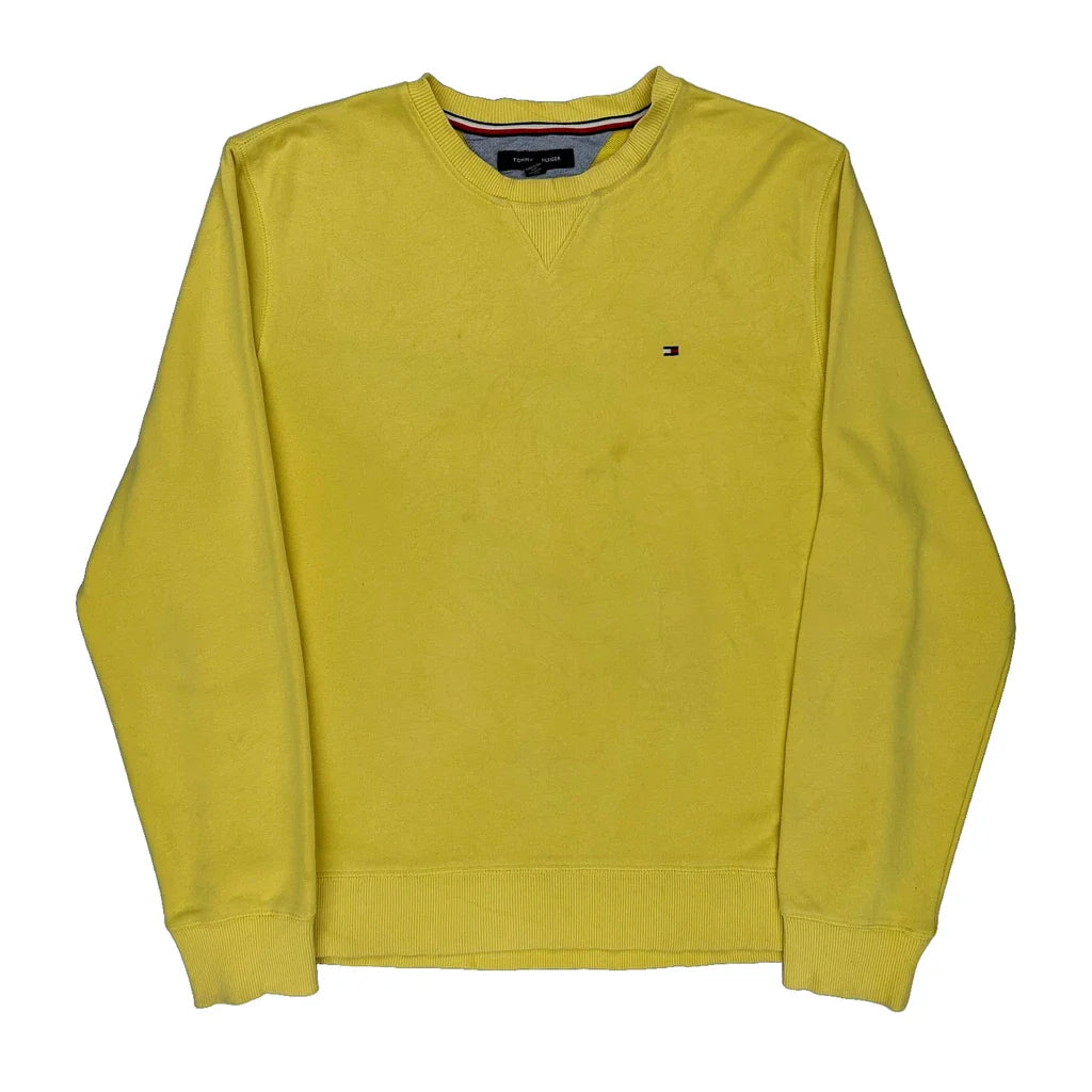 Tommy Hilfiger Sweatshirt - Large Yellow Cotton Refurbished - Thrifted (note: this is a term often used to describe second- refurbished available on Cerqular