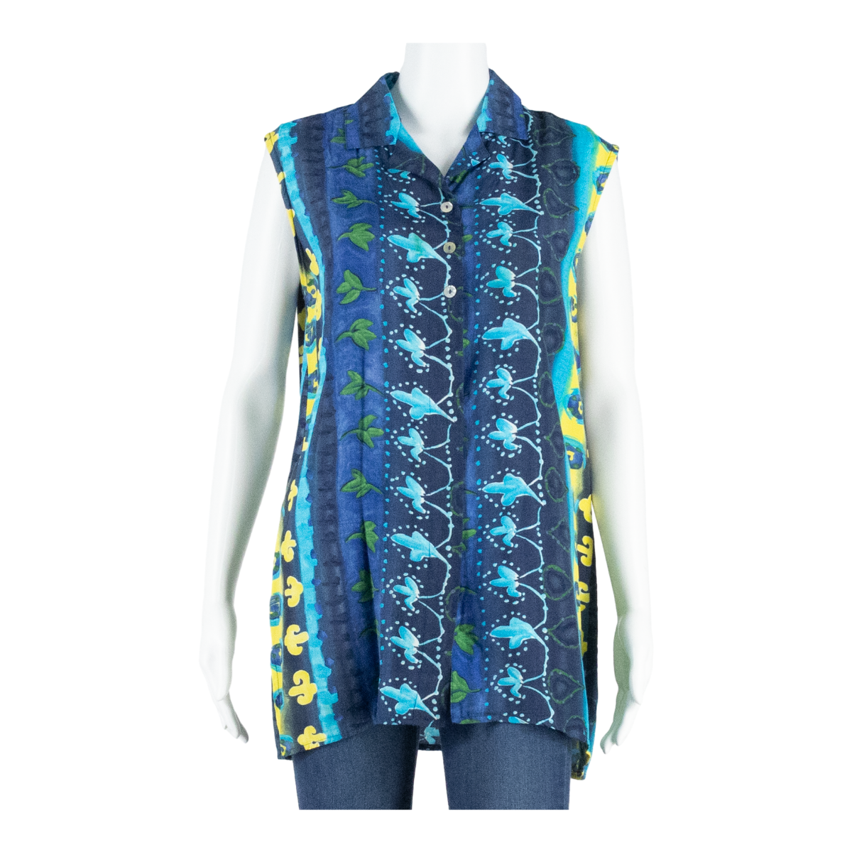 YESSICA Womens Printed Blouse Blue Sleeveless Fair Isle M Refurbished - N/A refurbished available on Cerqular