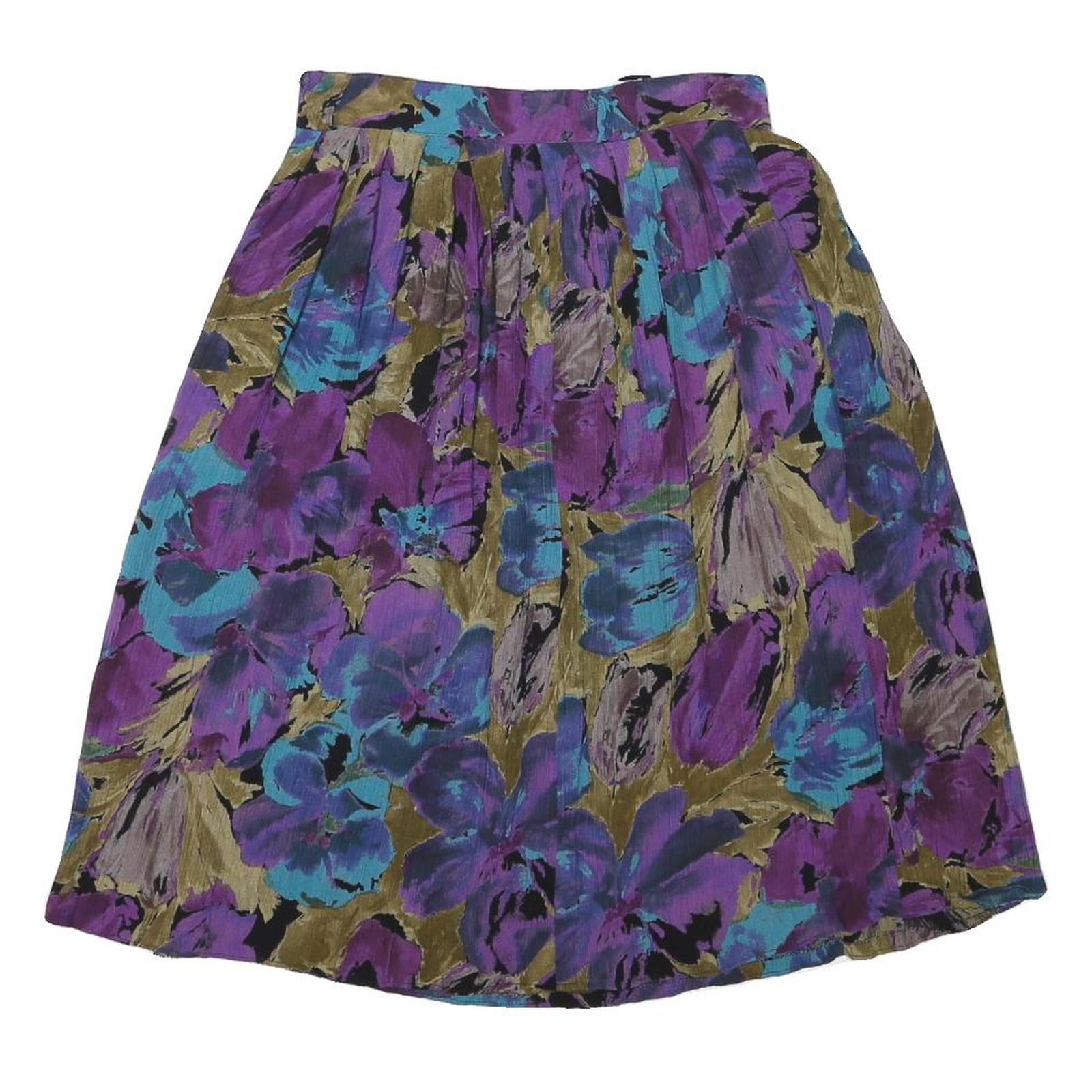 Womens Purple & Blue Floral Swing Skirt Short Polyester Blend M Printed Casual Refurbished - N/A refurbished available on Cerqular