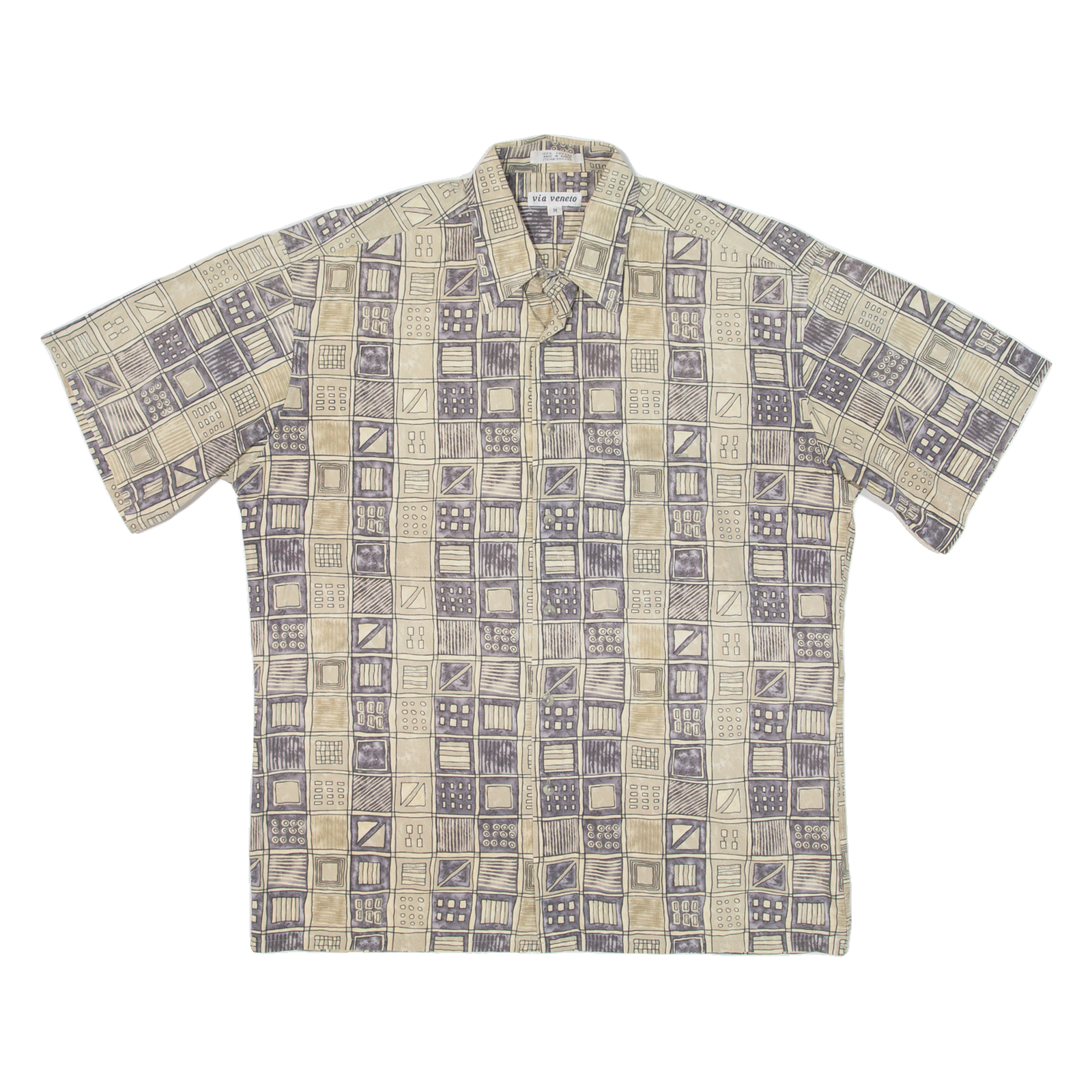 VIA VENETO Mens Hawaiian Shirt Beige Crazy Pattern M Refurbished - N/A refurbished available on Cerqular