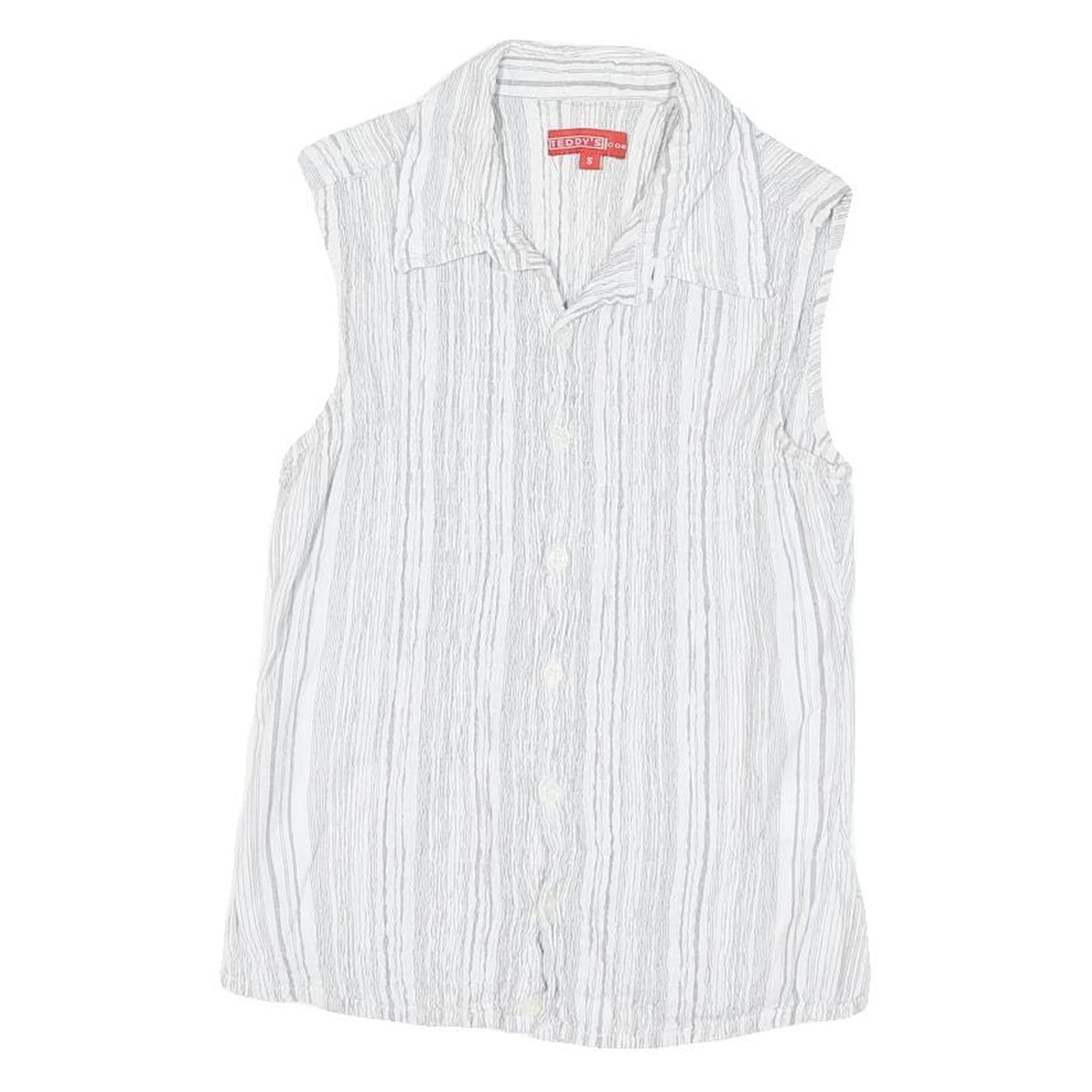 TEDDY'S Womens White Striped Sleeveless Shirt Button Neck S Cotton Blend Top Refurbished - N/A refurbished available on Cerqular