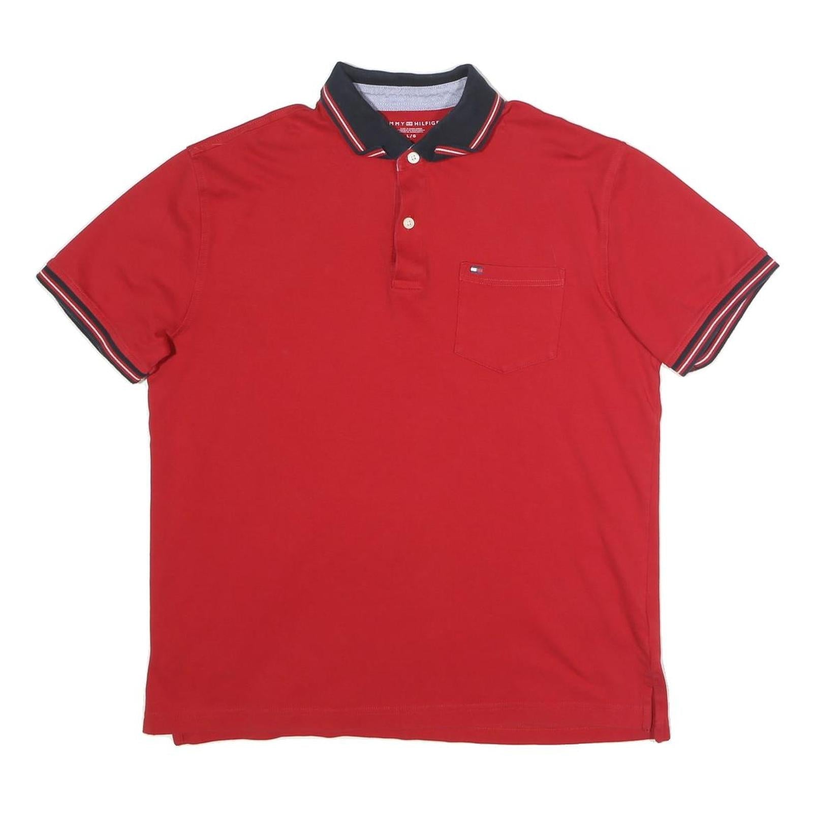 TOMMY HILFIGER Mens Red Polo Shirt L Short Sleeve Cotton Classic Fit Refurbished - N/A refurbished available on Cerqular