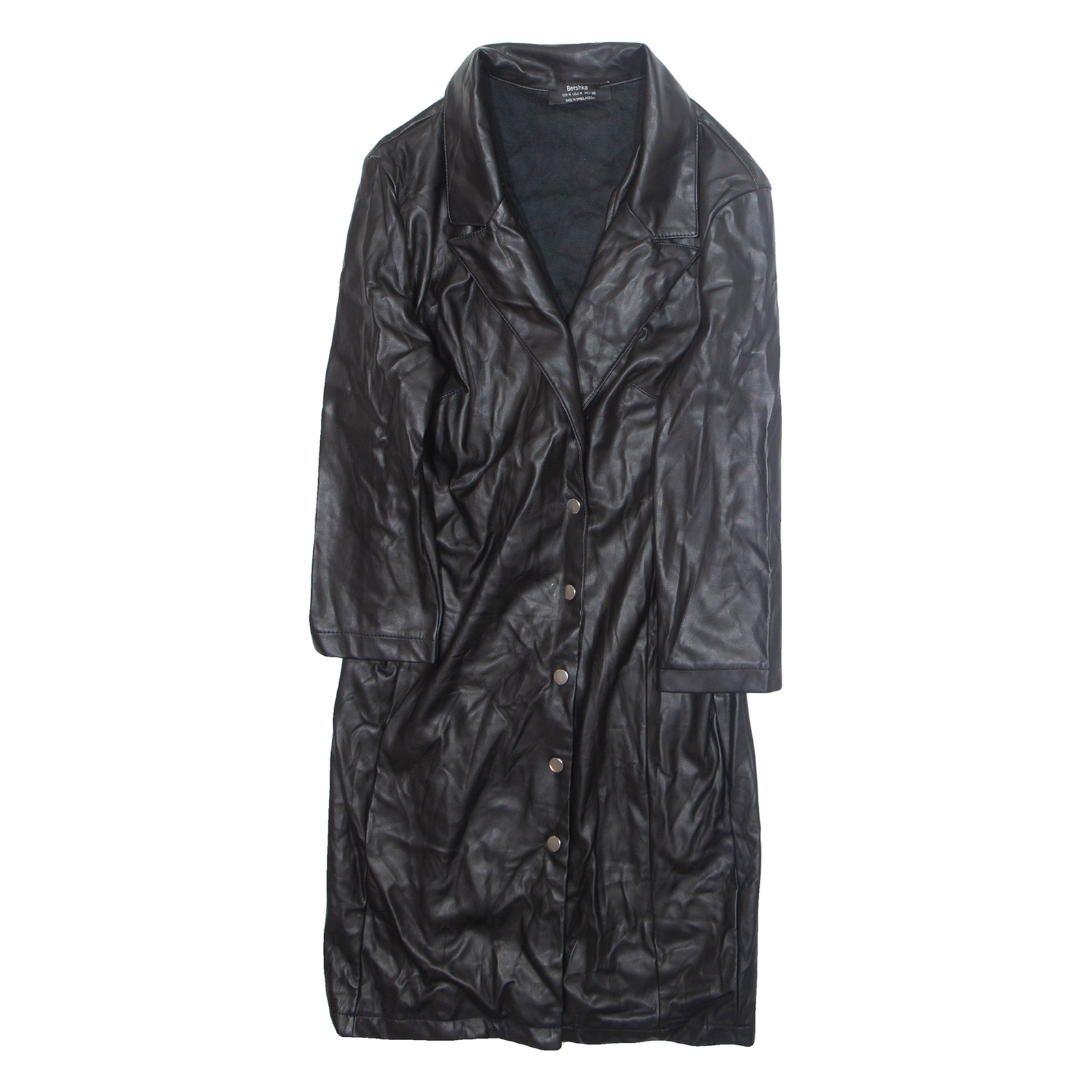 BERSHKA Womens Overcoat Jacket Black Faux Leather M Refurbished - N/A refurbished available on Cerqular