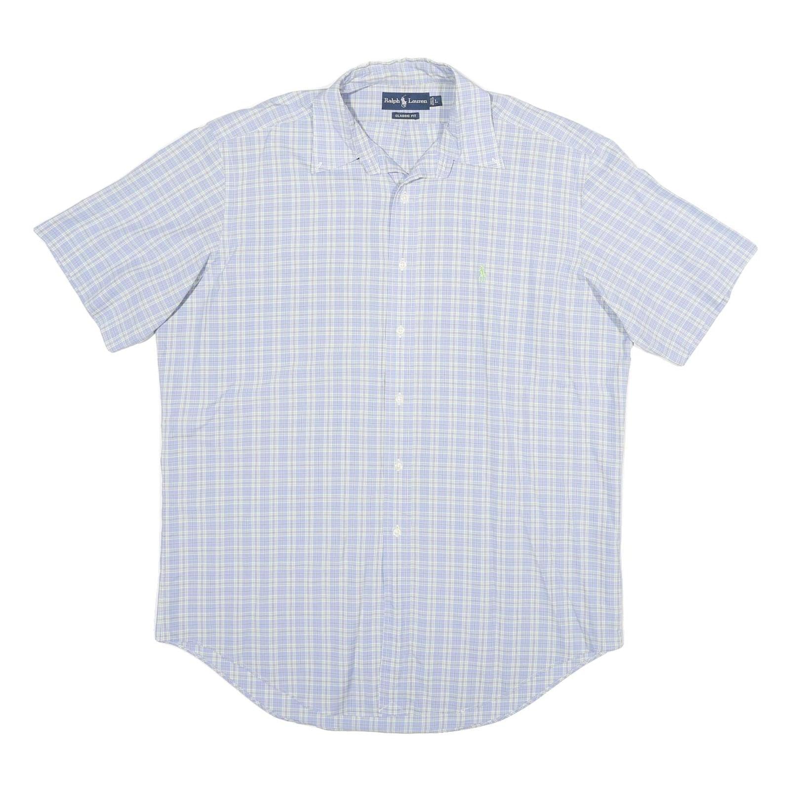 RALPH LAUREN Mens Blue & Cream Check Short Sleeve Shirt L Classic Fit Cotton Refurbished - N/A refurbished available on Cerqular