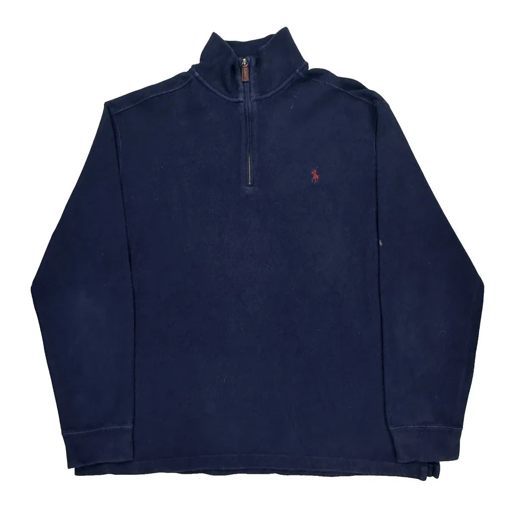 Polo By Ralph Lauren 1/4 Zip - 2XL Navy Cotton Refurbished - Thrifted (note: this is a term often used to describe second- refurbished available on Cerqular
