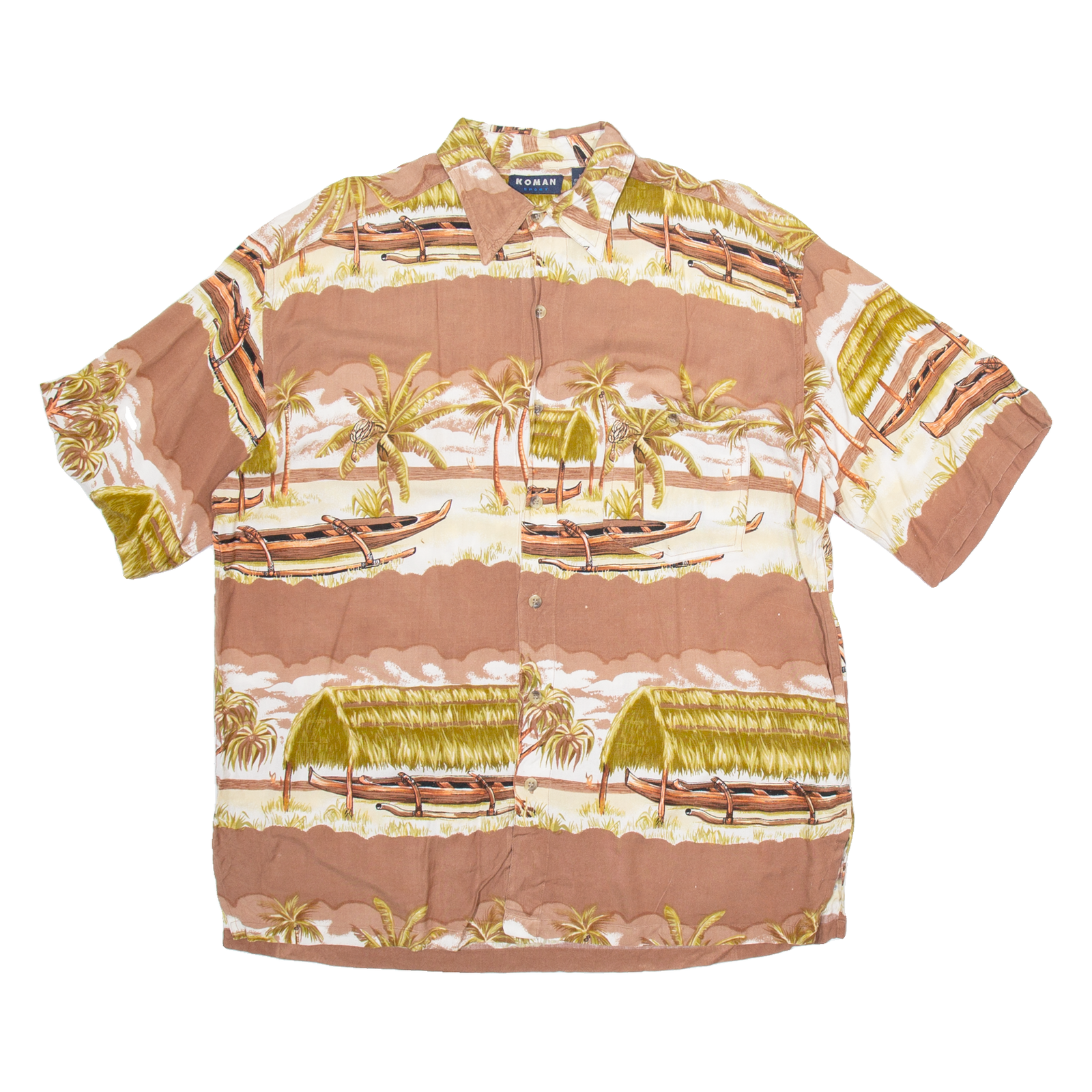 KOMAN Mens Hawaiian Shirt Brown Crazy Pattern XL Refurbished - N/A refurbished available on Cerqular