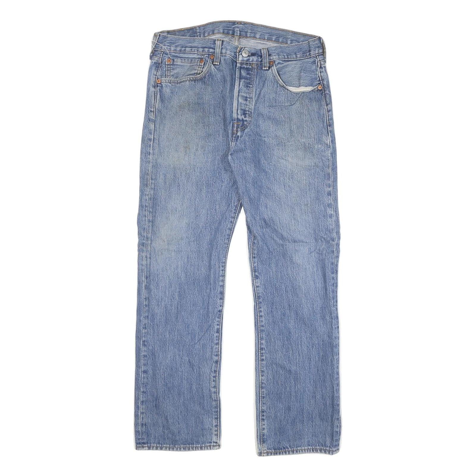 LEVI'S 501 Mens Jeans Blue Regular Straight Denim Light W32 L27 Button Closure Refurbished - N/A refurbished available on Cerqular