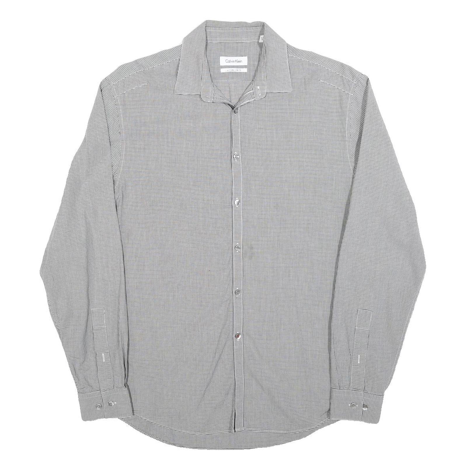 CALVIN KLEIN Mens Grey Check Shirt L Classic Collar Cotton Blend Long Sleeve Refurbished - N/A refurbished available on Cerqular