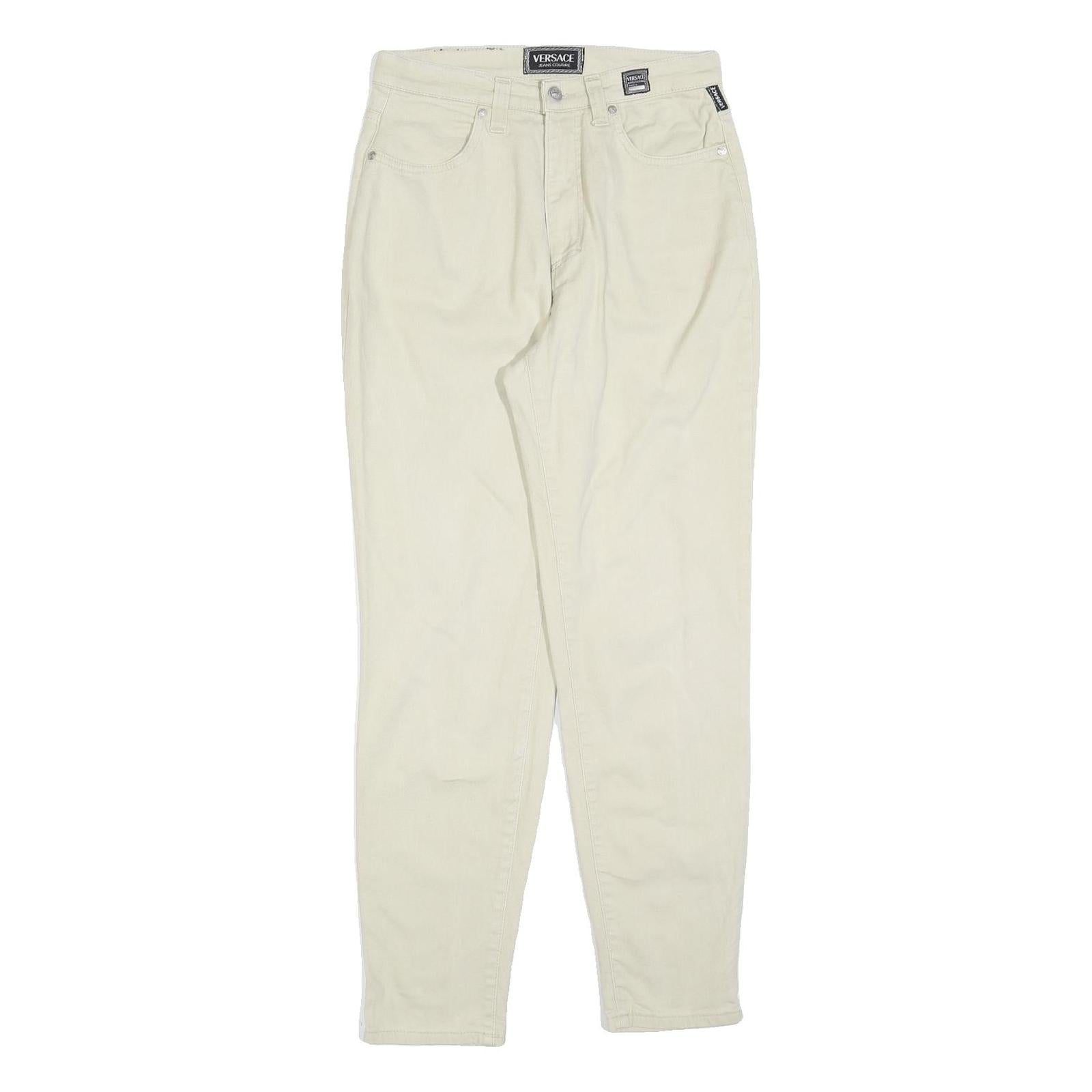 VERSACE Womens Cotton Blend Off White Regular Fit Straight Trousers W30 L30 Refurbished - N/A refurbished available on Cerqular