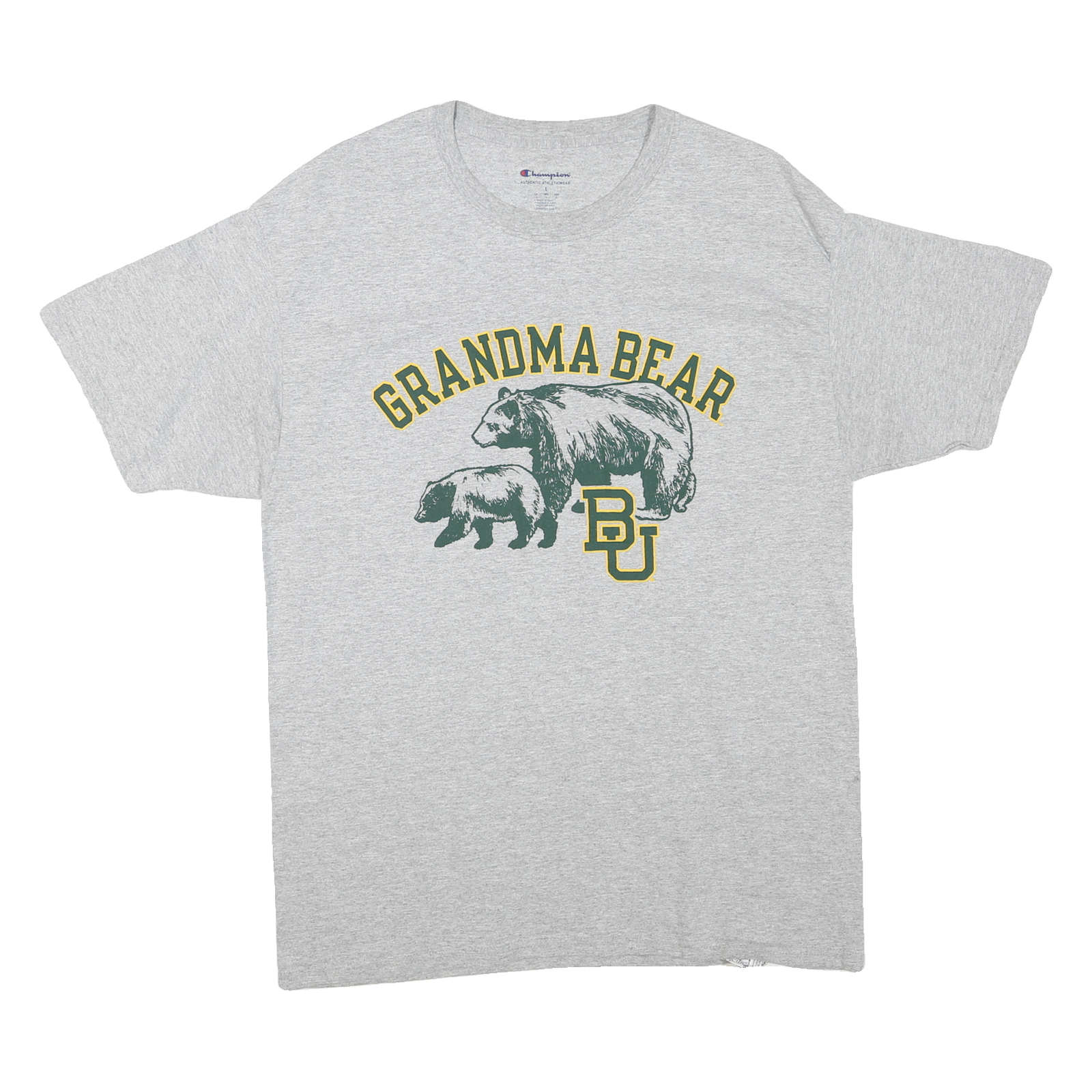 CHAMPION Mens Grey Grandma Bear Graphic T-Shirt L Short Sleeve Crew Neck Casual Refurbished - N/A refurbished available on Cerqular