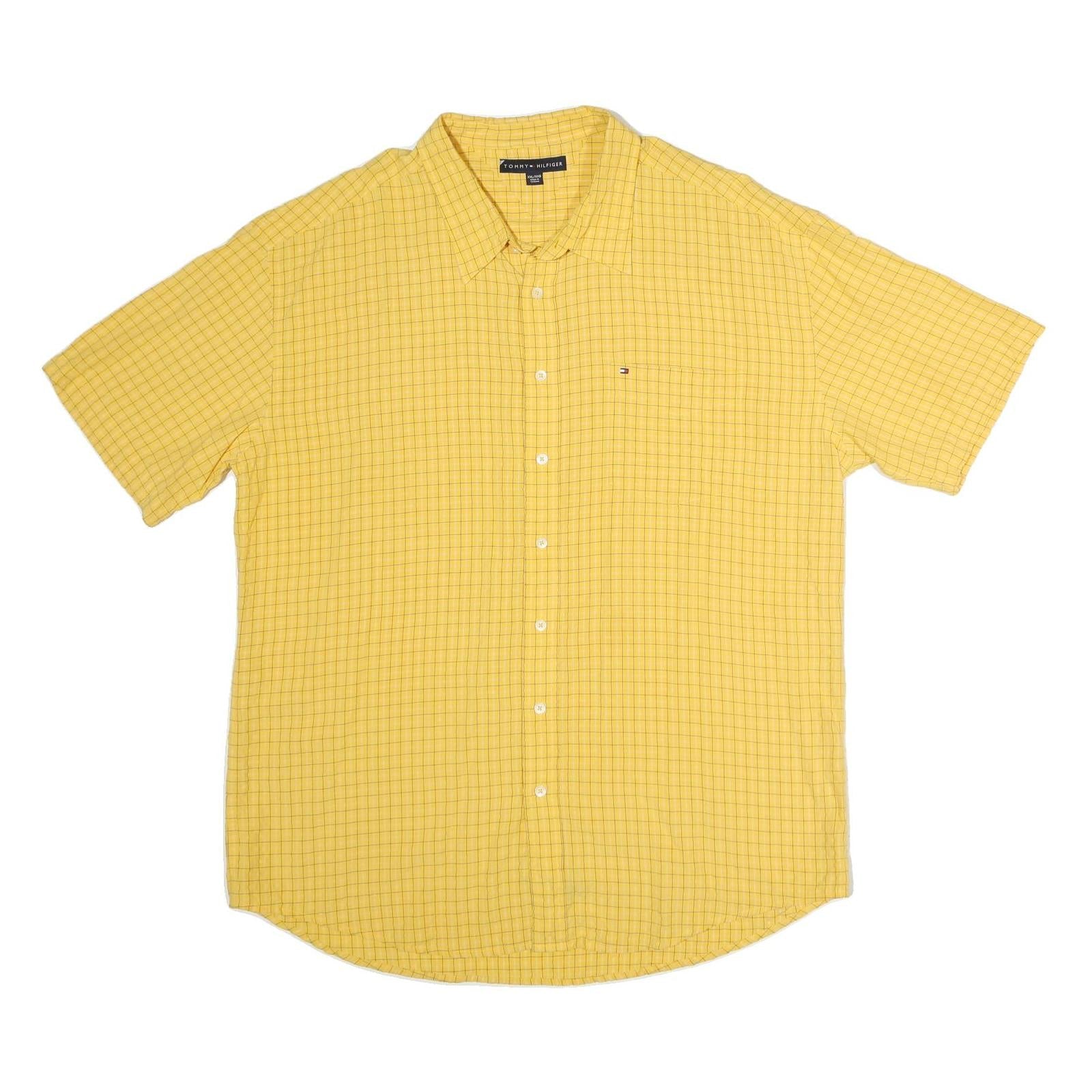 TOMMY HILFIGER Mens Yellow Check Shirt 2XL Short Sleeve Cotton Casual Refurbished - N/A refurbished available on Cerqular