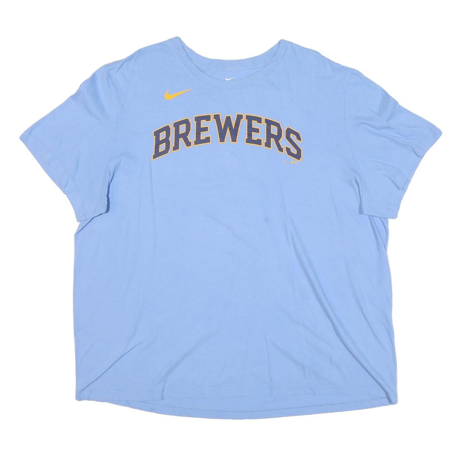 NIKE Mens Blue Brewers Graphic T-Shirt 2XL Short Sleeve Crew Neck Sportswear Refurbished - N/A refurbished available on Cerqular