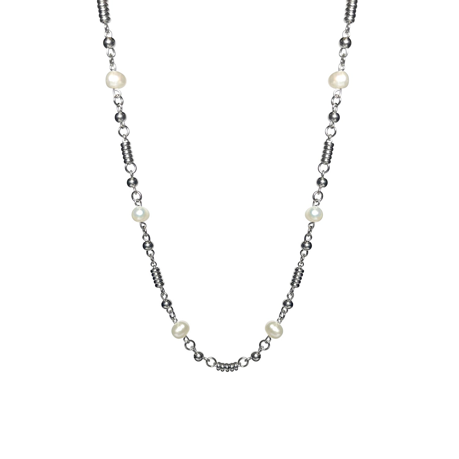 Timeless Silver Pearl Necklace: Stainless Steel Refurbished - N/A (Note: There is no well-known brand with this name refurbished available on Cerqular