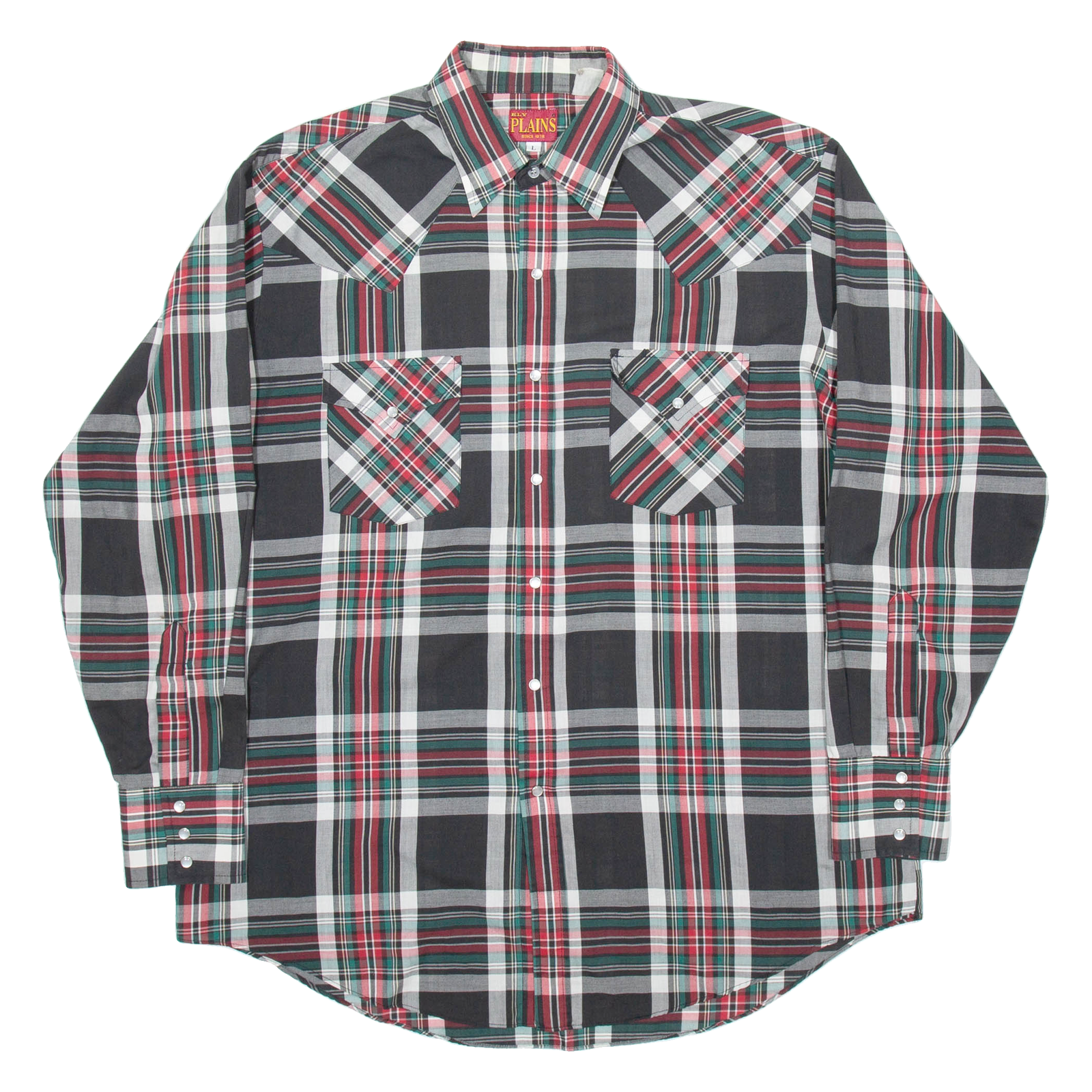 PLAINS Mens Shirt Black Check Long Sleeve L Refurbished - N/A refurbished available on Cerqular