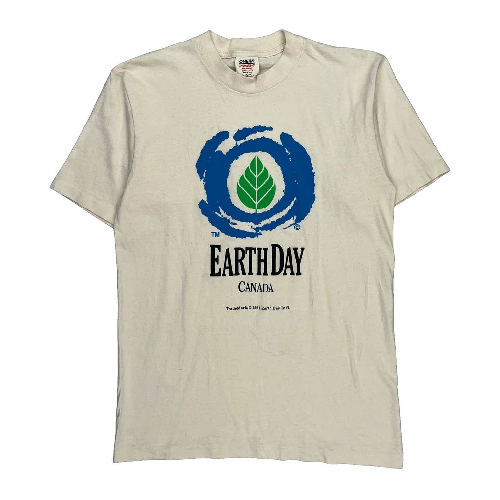 Buy Earth Day Canada Oneita Single Stitch T-Shirt - Large Cream Cotton Refurbished - $33.49 Earth Day Canada Oneita Single Stitch T-Shirt - Large Cream Cotton Refurbished - Thrifted (note: this is a term often used to describe second- refurbished available on Cerqular