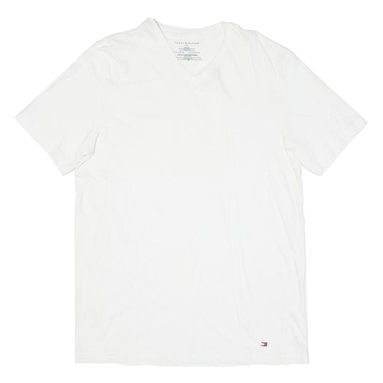 TOMMY HILFIGER Mens White V-Neck T-Shirt L Cotton Blend Classic Plain Refurbished - N/A refurbished available on Cerqular
