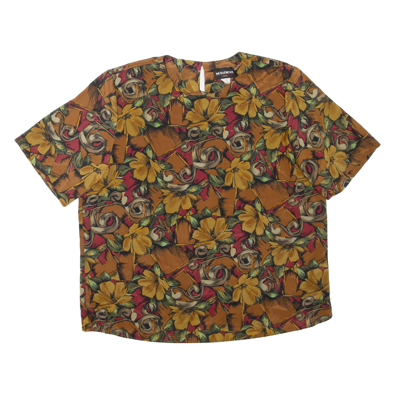 NOTATIONS Womens Printed Top Brown Floral M Refurbished - N/A refurbished available on Cerqular