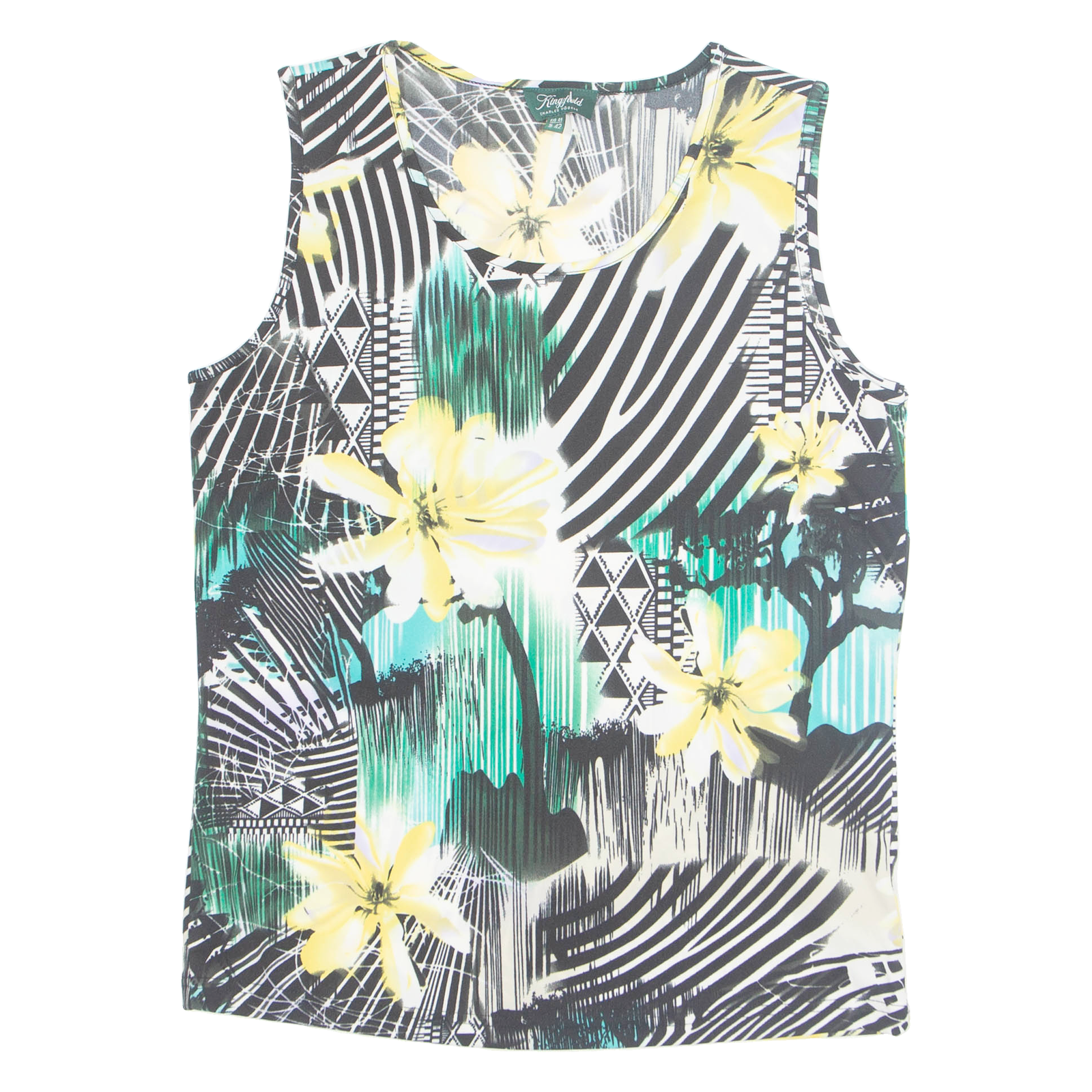 KINGFIELD Womens Printed Vest Yellow Sleeveless Floral M Refurbished - N/A refurbished available on Cerqular