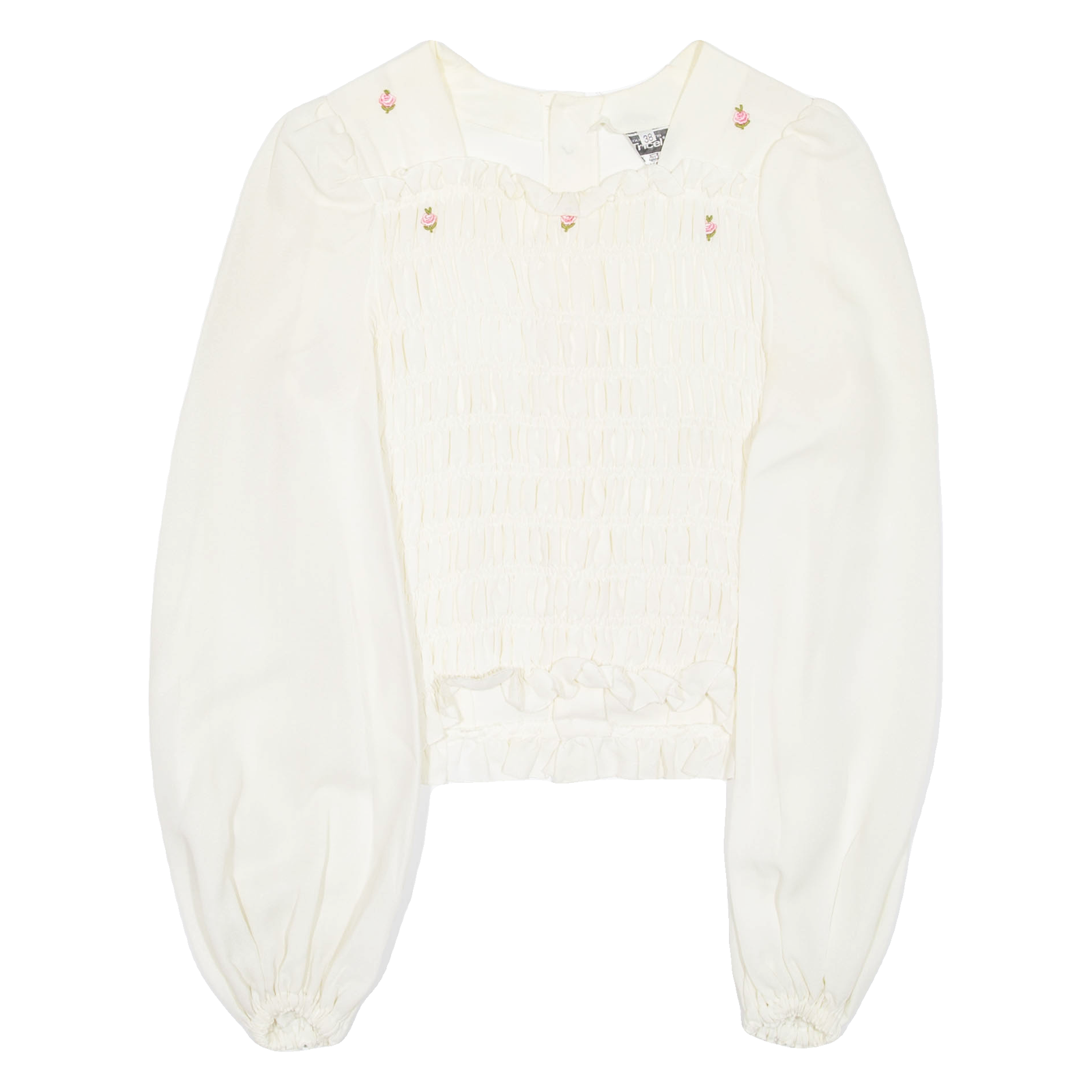 Womens Ruffle Blouse Cream Long Sleeve Floral M Refurbished - N/A refurbished available on Cerqular
