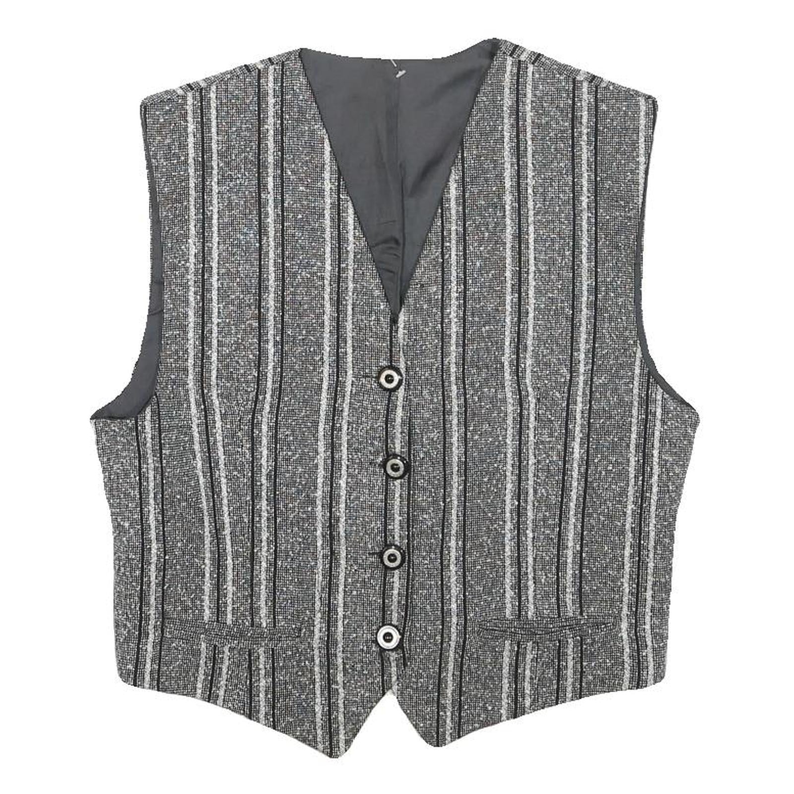 Womens Grey Striped Classic Button Cotton Blend Waistcoat XS Woven Stylish Refurbished - N/A refurbished available on Cerqular