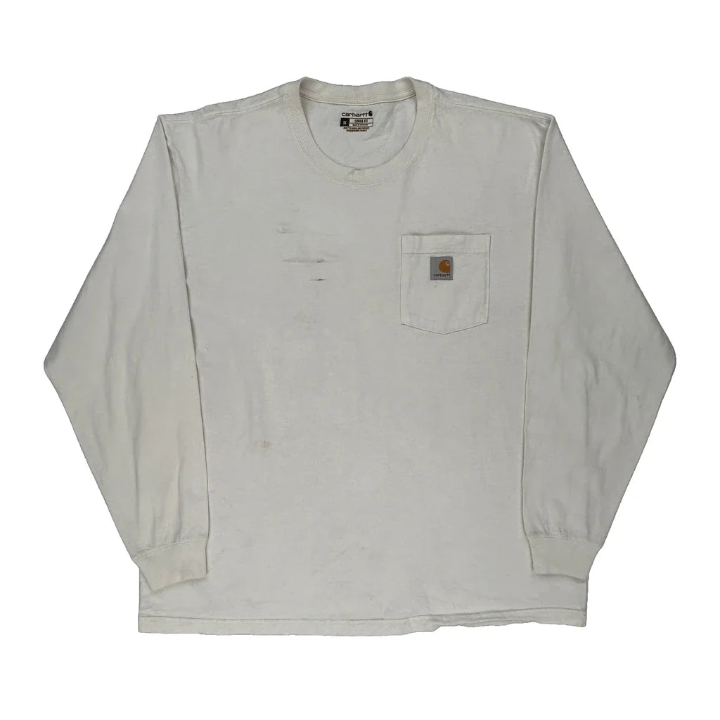 Carhartt Long Sleeve T-Shirt - XL White Cotton Refurbished - Thrifted (note: this is a term often used to describe second- refurbished available on Cerqular