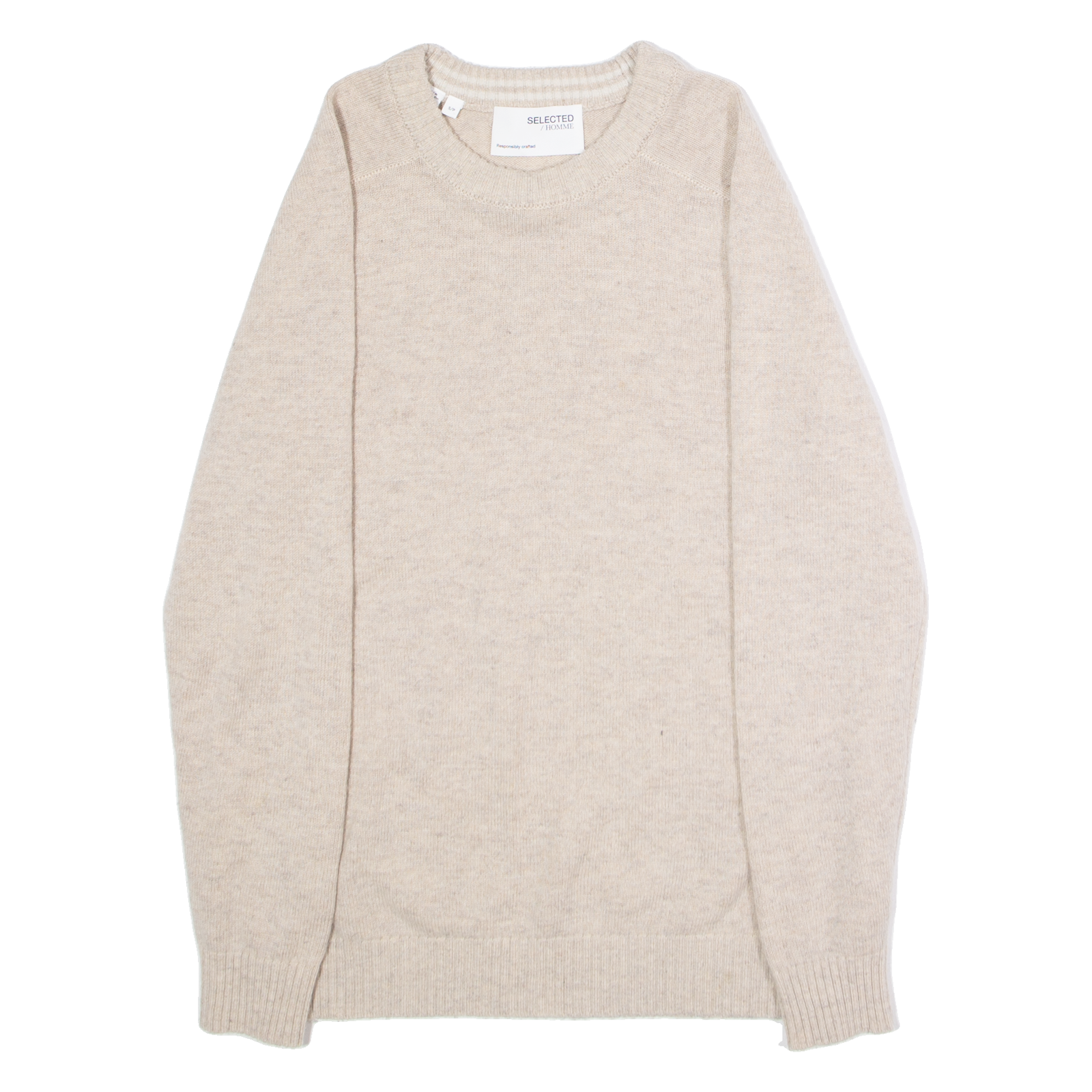 SELECTED HOMME Mens Jumper Beige Crew Neck Tight Knit Wool S Refurbished - N/A refurbished available on Cerqular