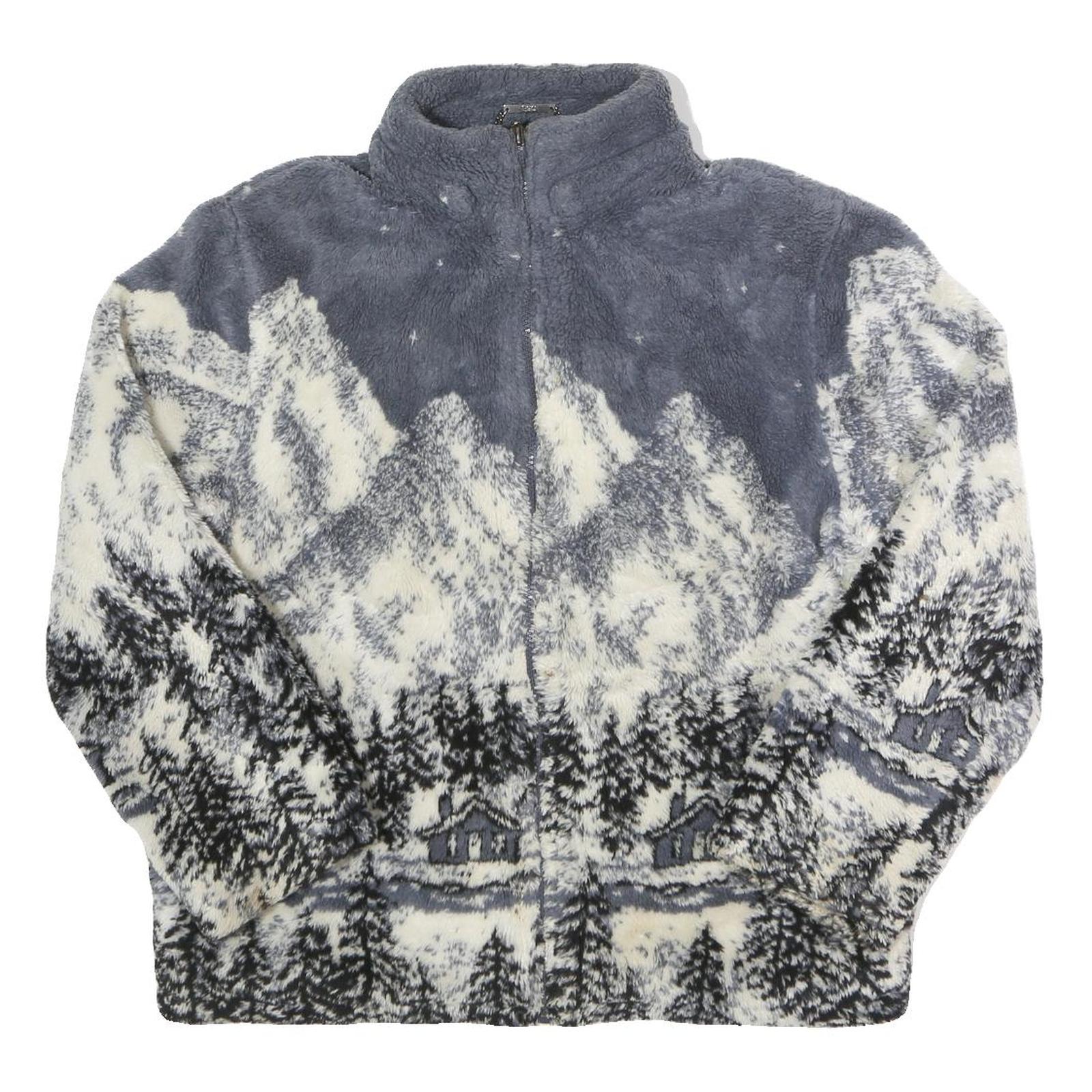 EGO Womens Grey & Cream Mountain Scene Zip Jacket L Acrylic Blend Winter Outdoor Refurbished - N/A refurbished available on Cerqular
