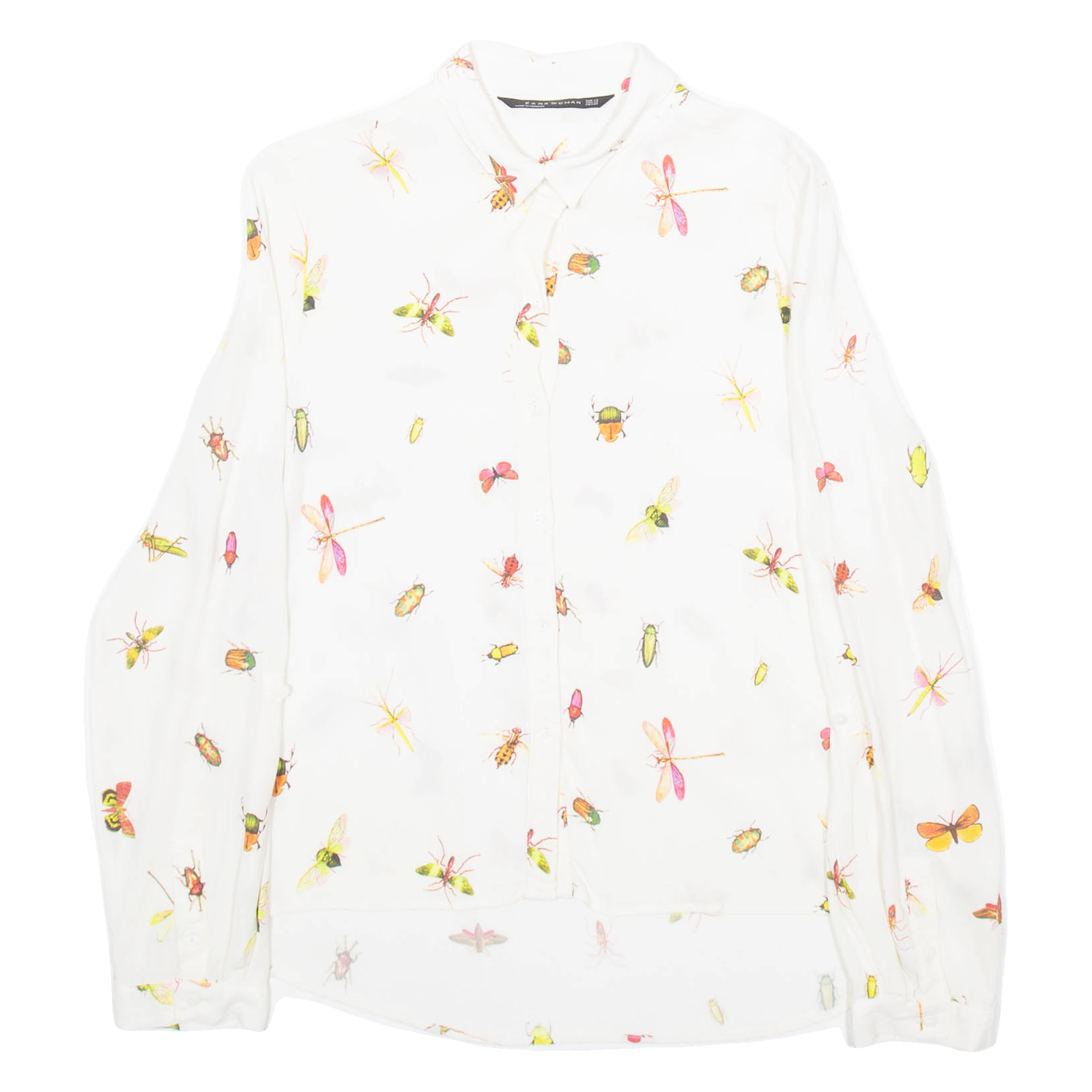 ZARA Womens Printed Shirt White Collared Long Sleeve XS Refurbished - N/A refurbished available on Cerqular