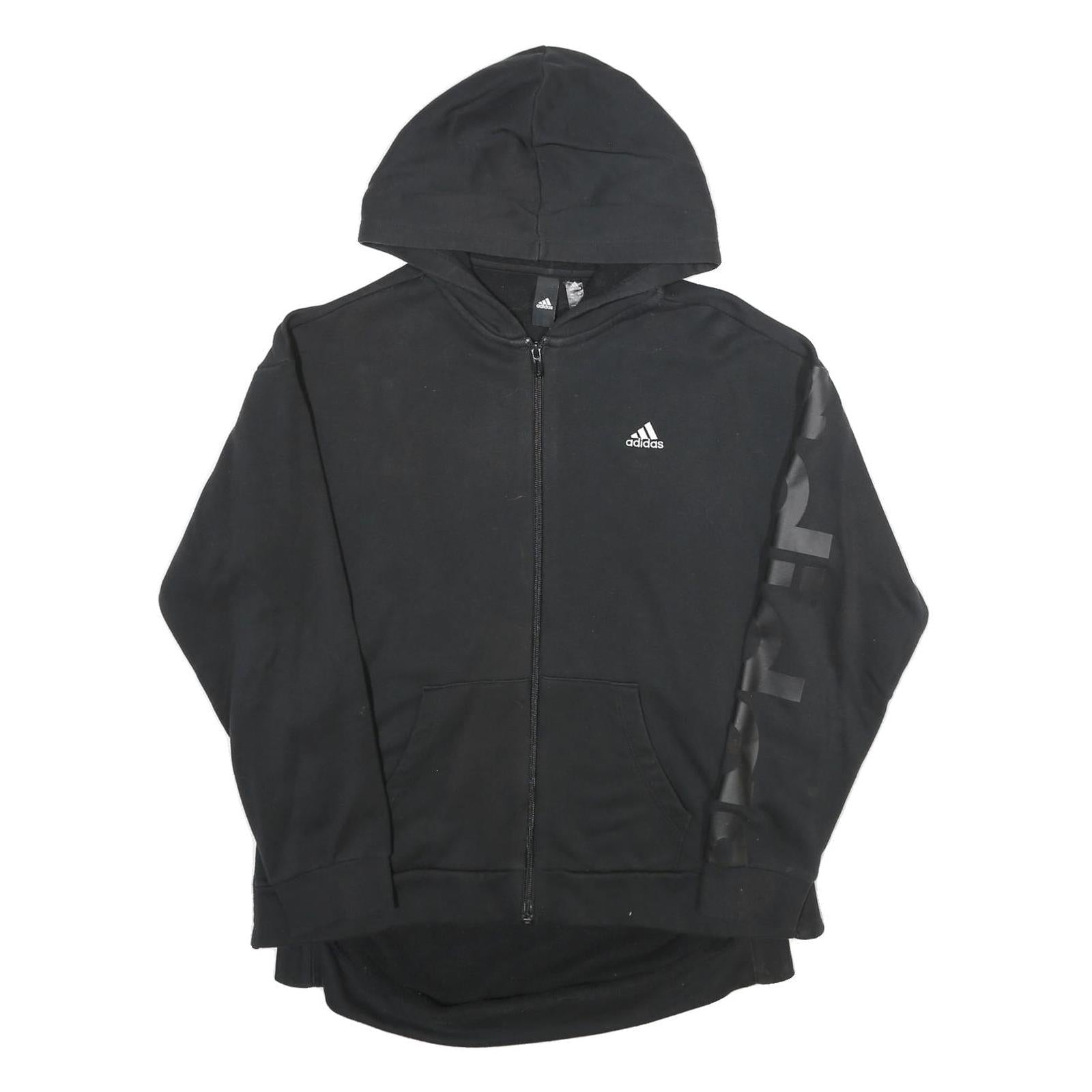 ADIDAS Womens Black Full Zip Hoodie UK 10 Logo Sleeve Print Casual Refurbished - N/A refurbished available on Cerqular