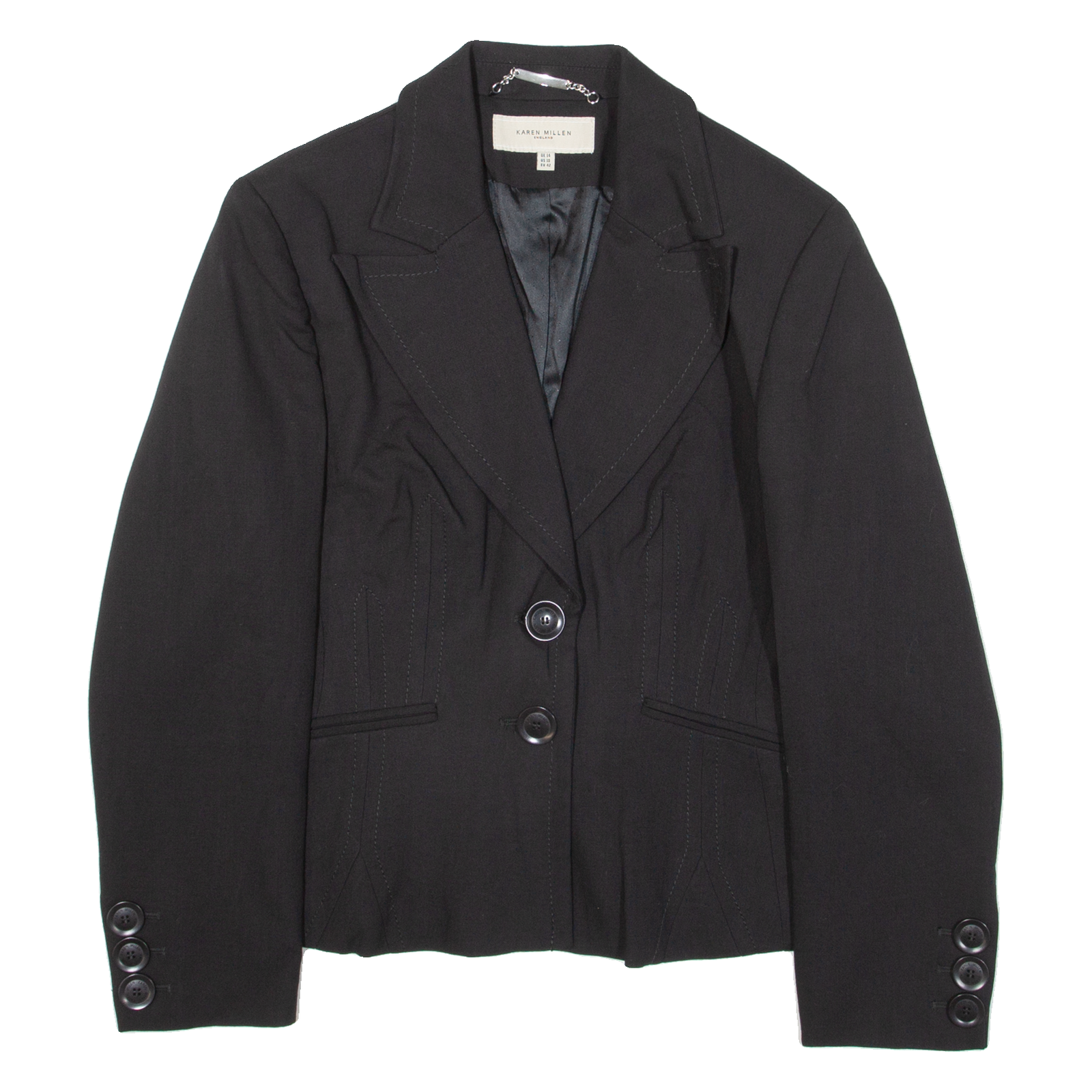 KAREN MILLEN Womens Blazer Jacket Black Knit Wool UK 14 Refurbished - N/A refurbished available on Cerqular