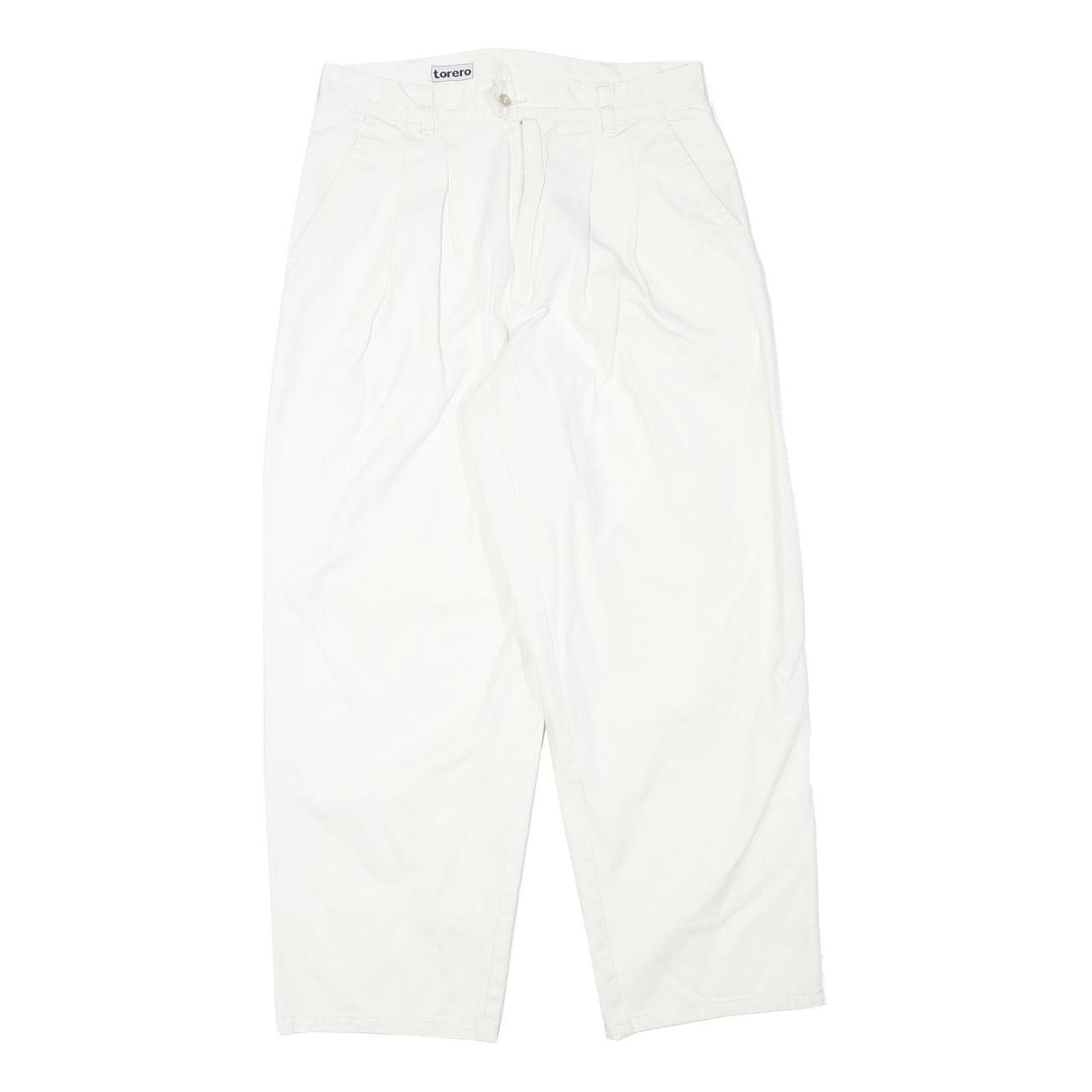 TORERO Womens Cotton Blend White Relaxed Straight Trousers W28 L26 Zip Closure Refurbished - N/A refurbished available on Cerqular