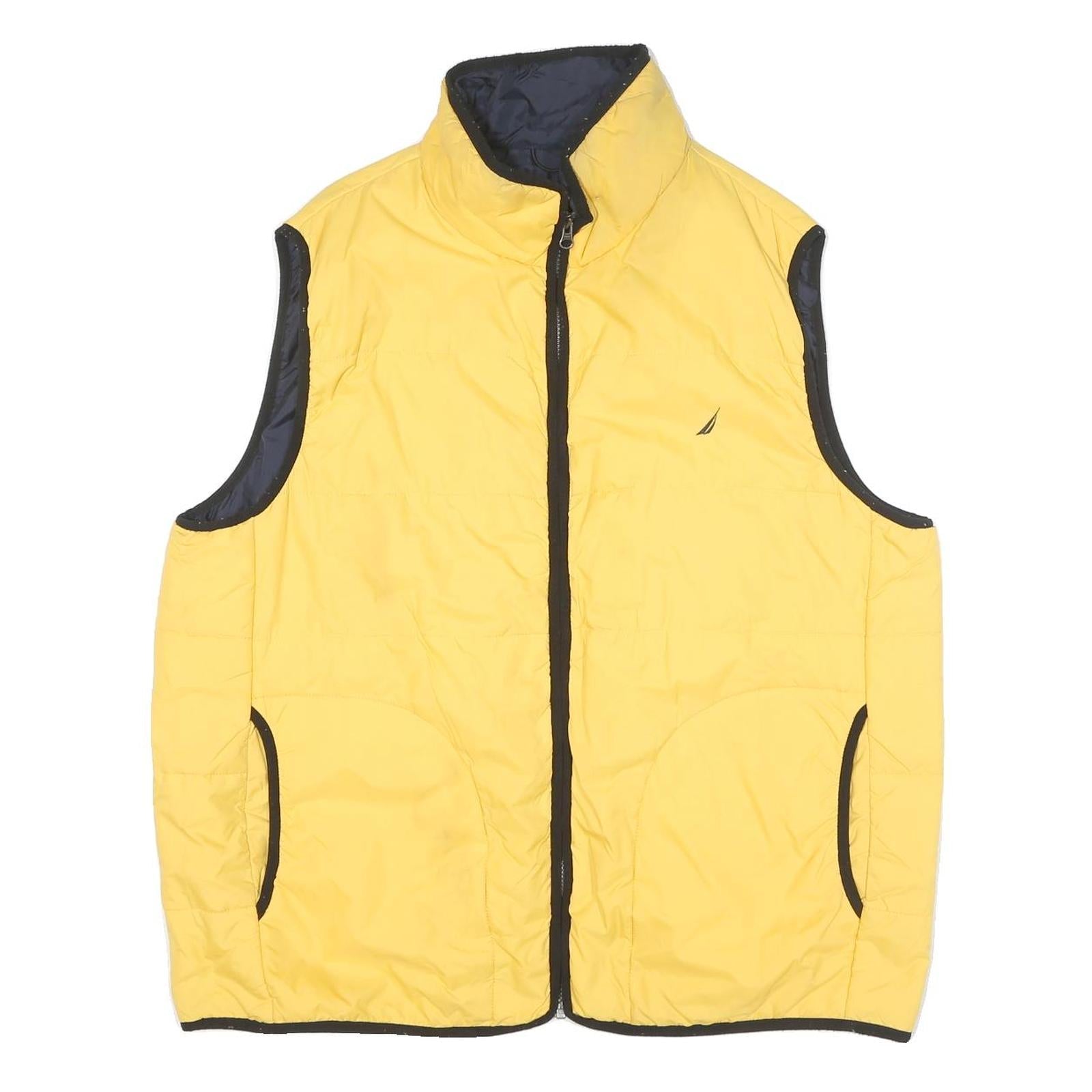 NAUTICA Mens Yellow & Navy Quilted Gilet L Polyester Blend Zip Padded Vest Refurbished - N/A refurbished available on Cerqular