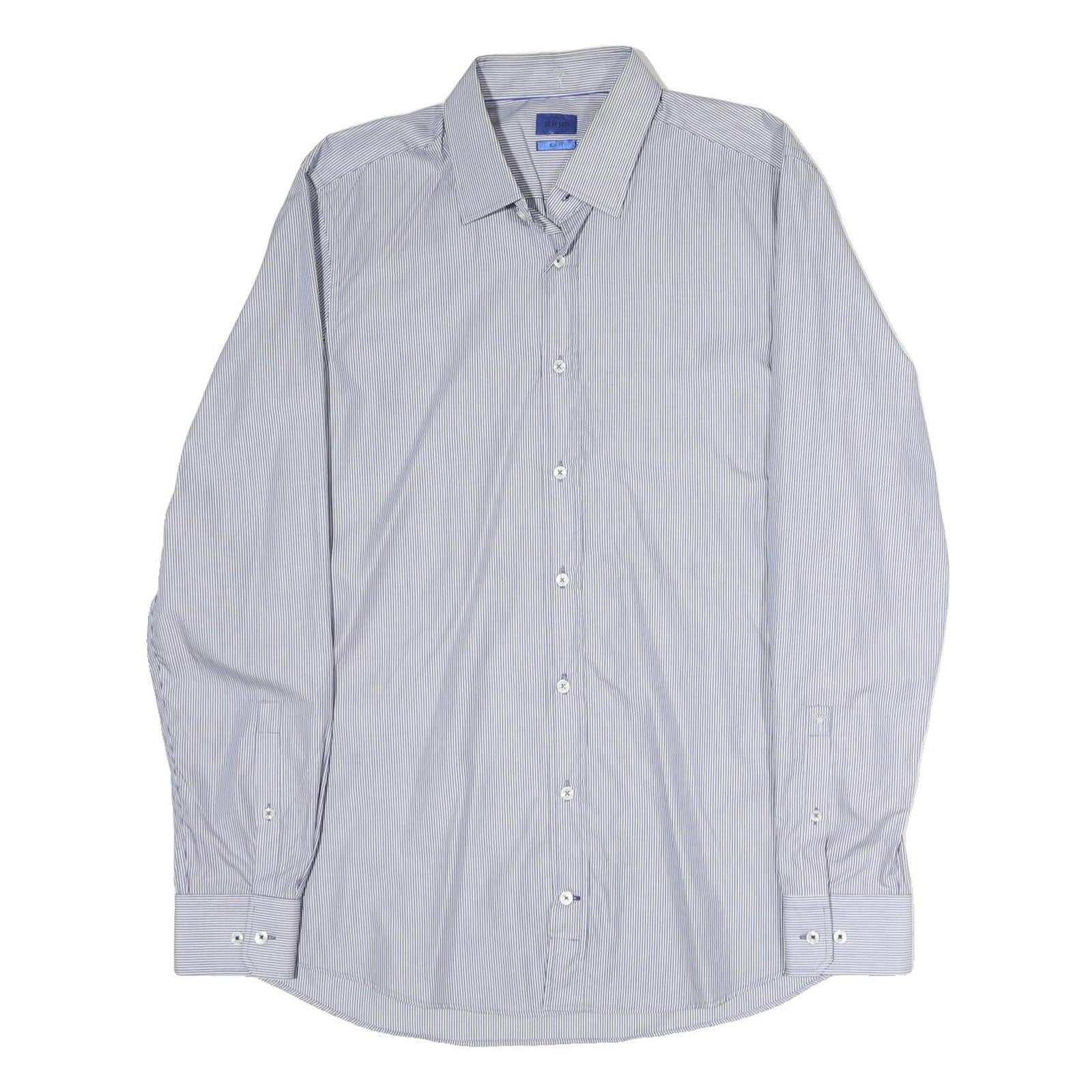 LOOPS Mens Blue & White Striped Shirt L Classic Cotton Blend Button Collar Long Refurbished - N/A refurbished available on Cerqular