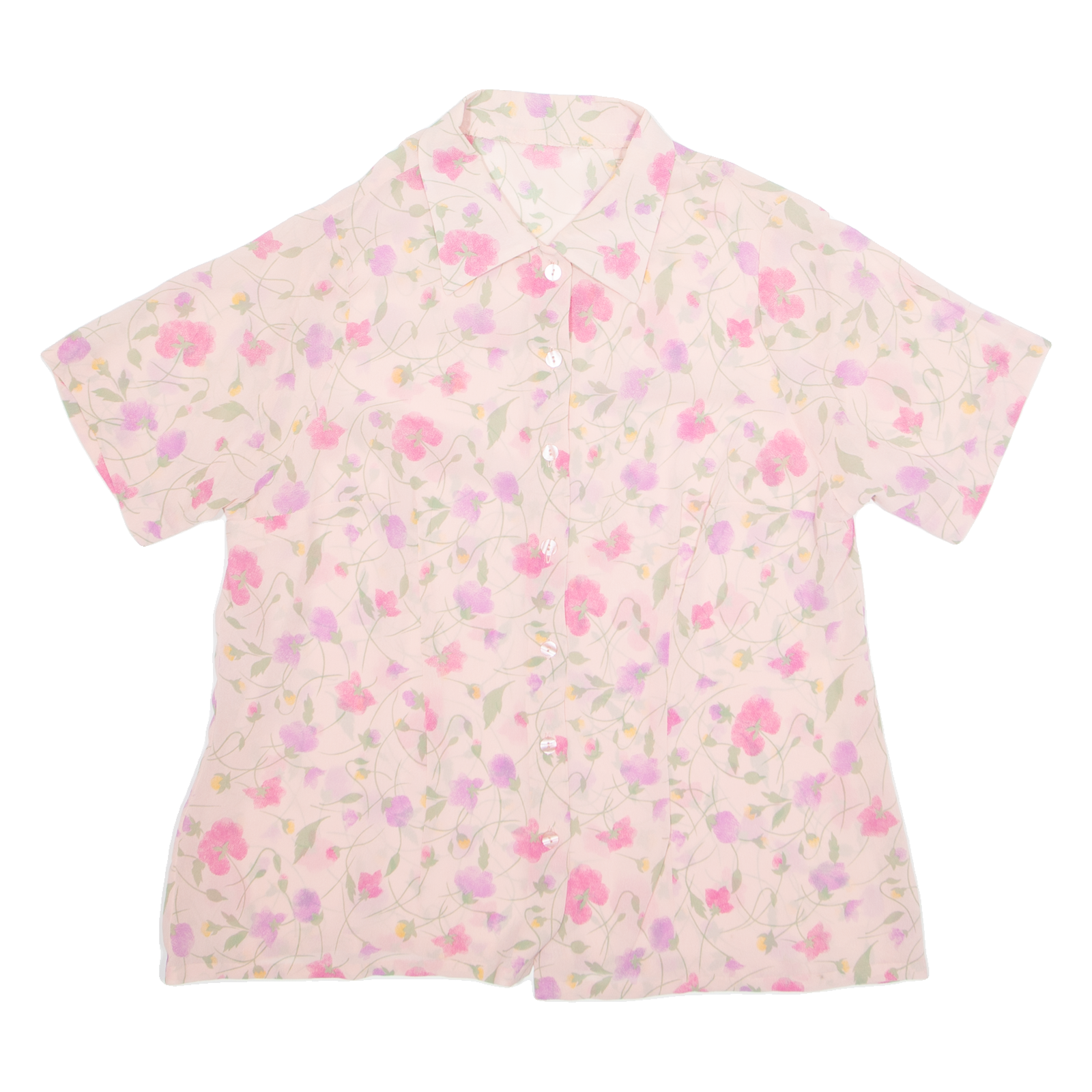 Sheer Womens Printed Shirt Pink Collared Floral L Refurbished - N/A refurbished available on Cerqular