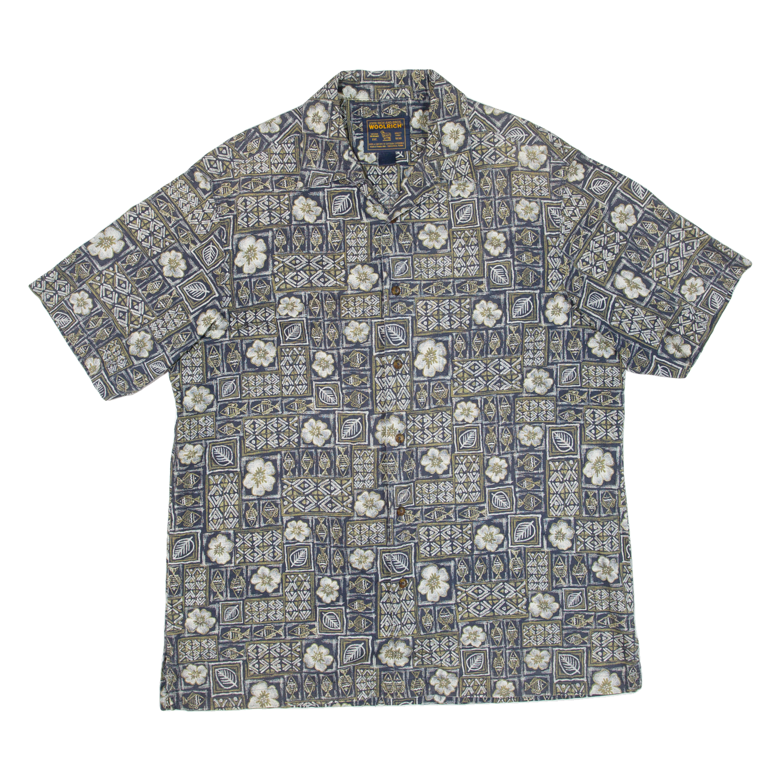WOOLRICH Mens Hawaiian Shirt Blue Crazy Pattern XL Refurbished - N/A refurbished available on Cerqular