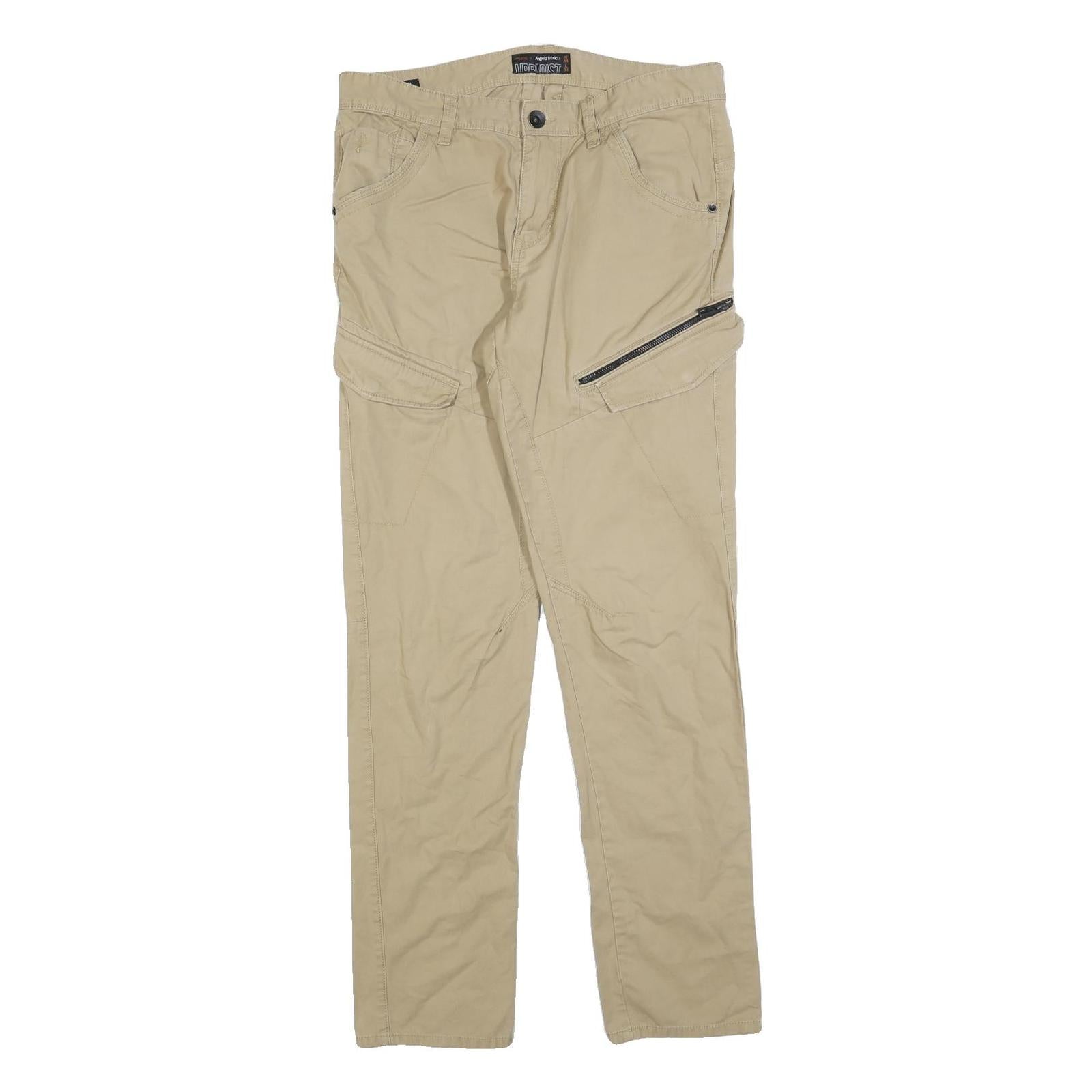 ANGELO LITRICO Mens Cotton Blend Beige Regular Fit Zip Closure Trousers W34 L34 Refurbished - N/A refurbished available on Cerqular